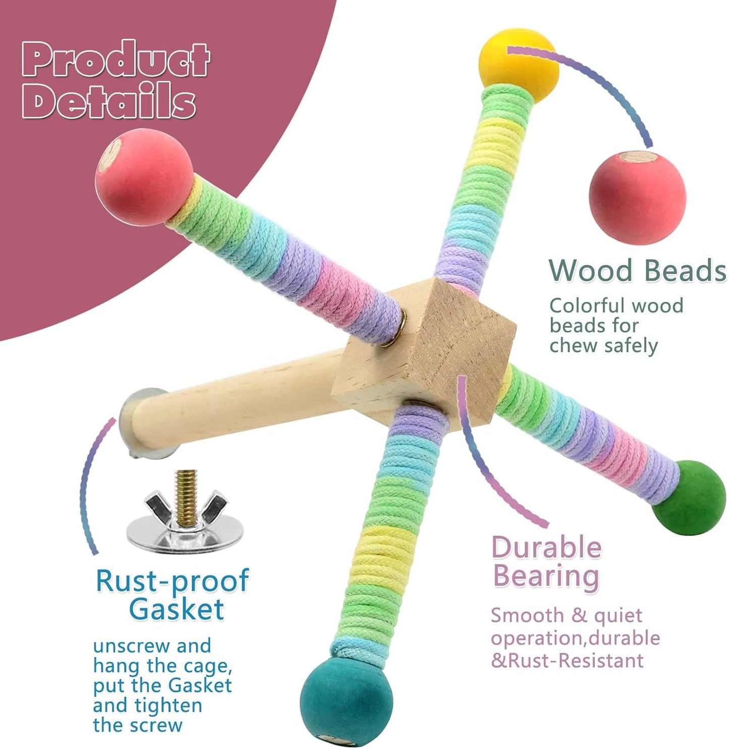 Upgraded Parrot Perch Toy,Rotating Bird Perch Stand with Chew Ball Toy for Small&Medium Birds,Bird Cage Accessories for Parakeets Cockatiels Lovebirds Conures Finches Budgies