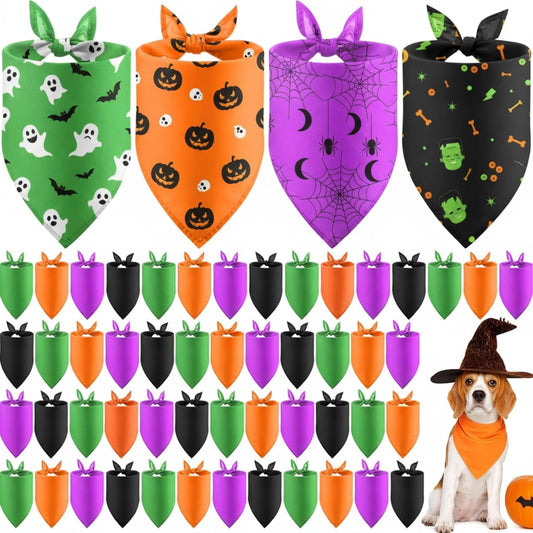 48 Pcs Halloween Blank Dog Bandanas Bulk Sublimation Plain Bandanas for Dogs Heat Transfer Personalized DIY Triangle Bibs Scarf Set for Pets Halloween Costume Photo Props Accessories Pet Shops