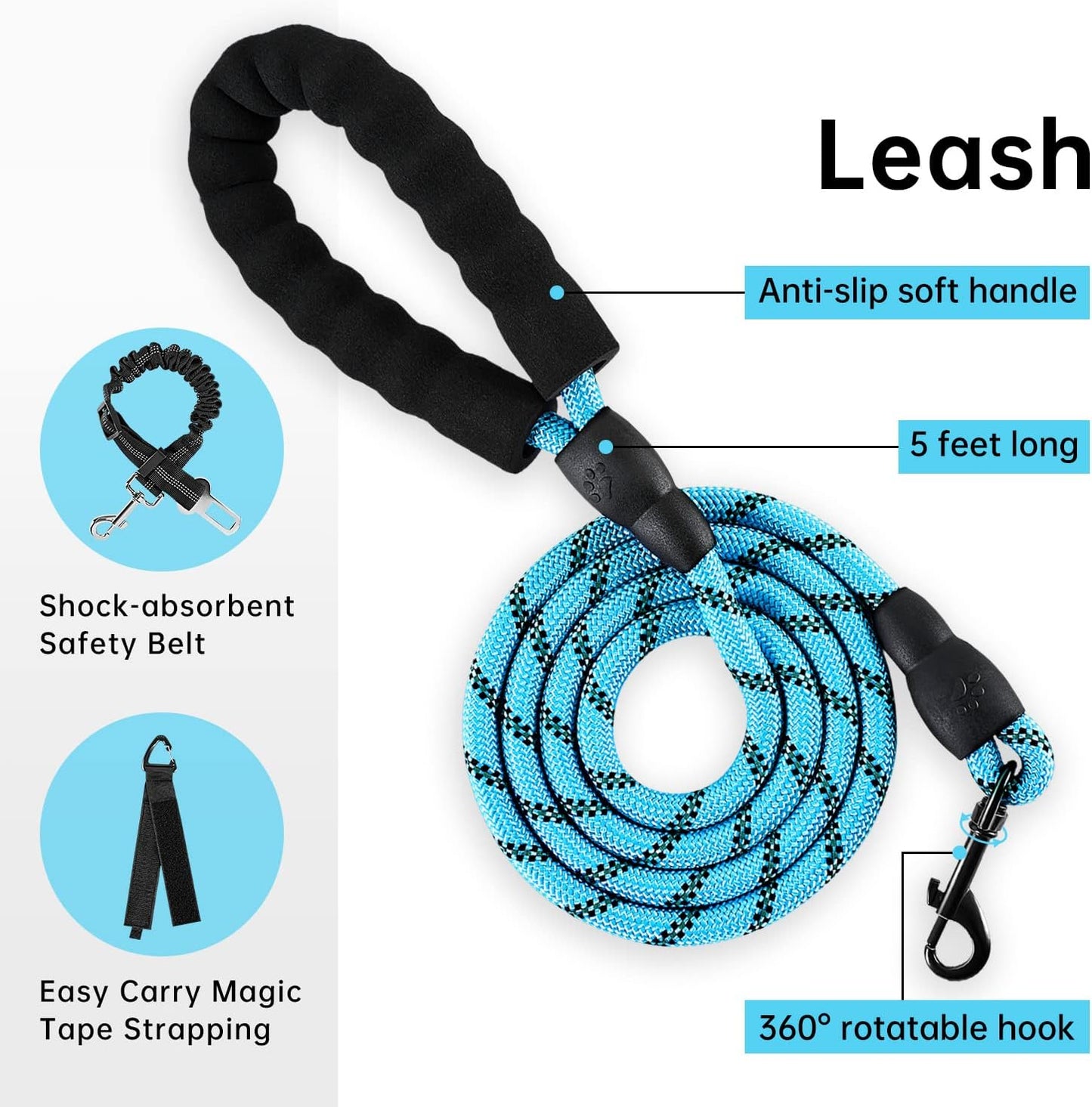IVY&LANE No Pull Dog Harness for Small Dogs, Dog Vest Harness with Leash, Safety Belt and Storage Strap, Fully Adjustable Harness, 360° Reflective Strip, Soft Handle (Blue, S)