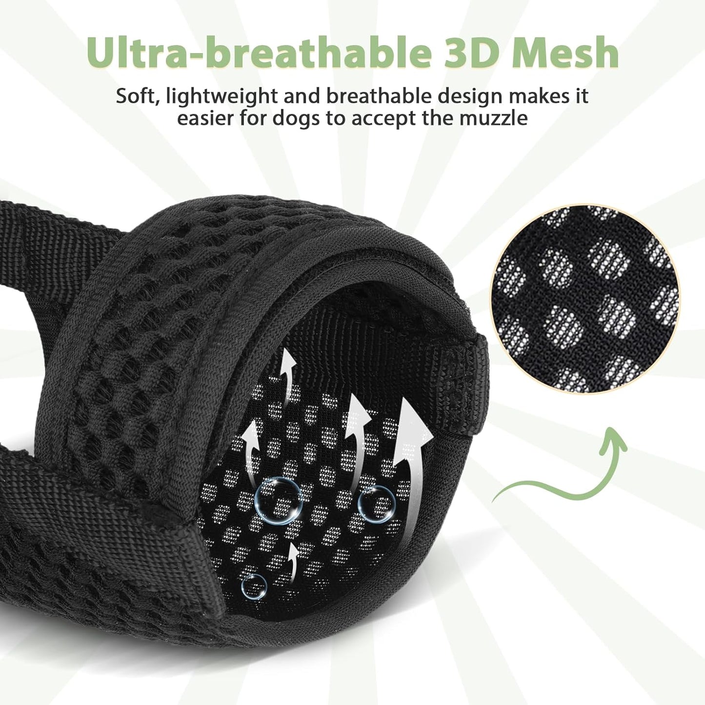 Mayerzon Dog Muzzle with Hook and Loop for Large Medium Small Dogs, Patented Soft Mesh Beagle Labrador Puppy Muzzles for Biting Chewing Grooming, Breathable, Adjustable, Allows Panting (Black, S)