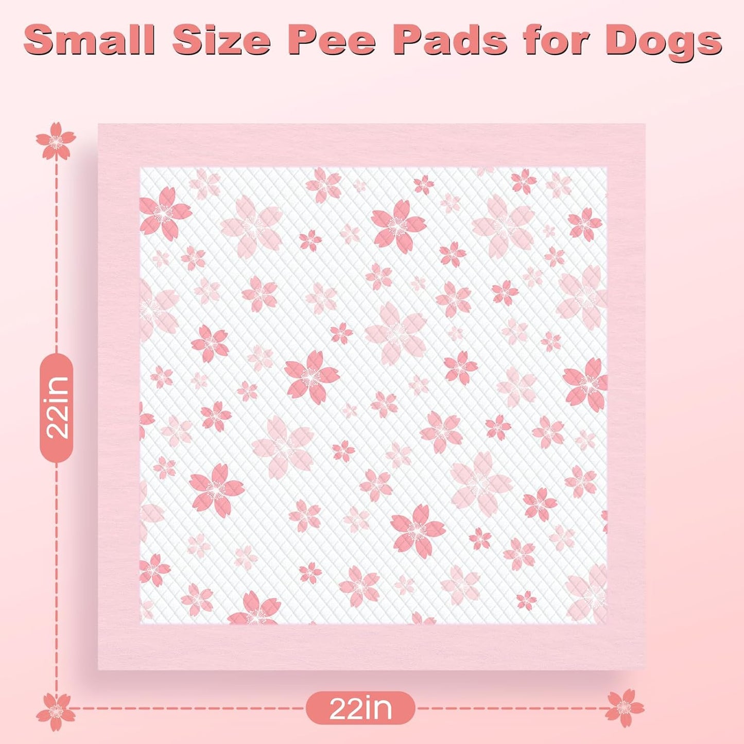 MIZOK Puppy Pads 22"x 22" with Leak-Proof Quick-Dry Design Pee Pads for Dogs Potty Training, 6-Layer Standard Absorbency Dog Pee Pads Regular Size, Pink Cherry Blossom Pattern (50 Counts)