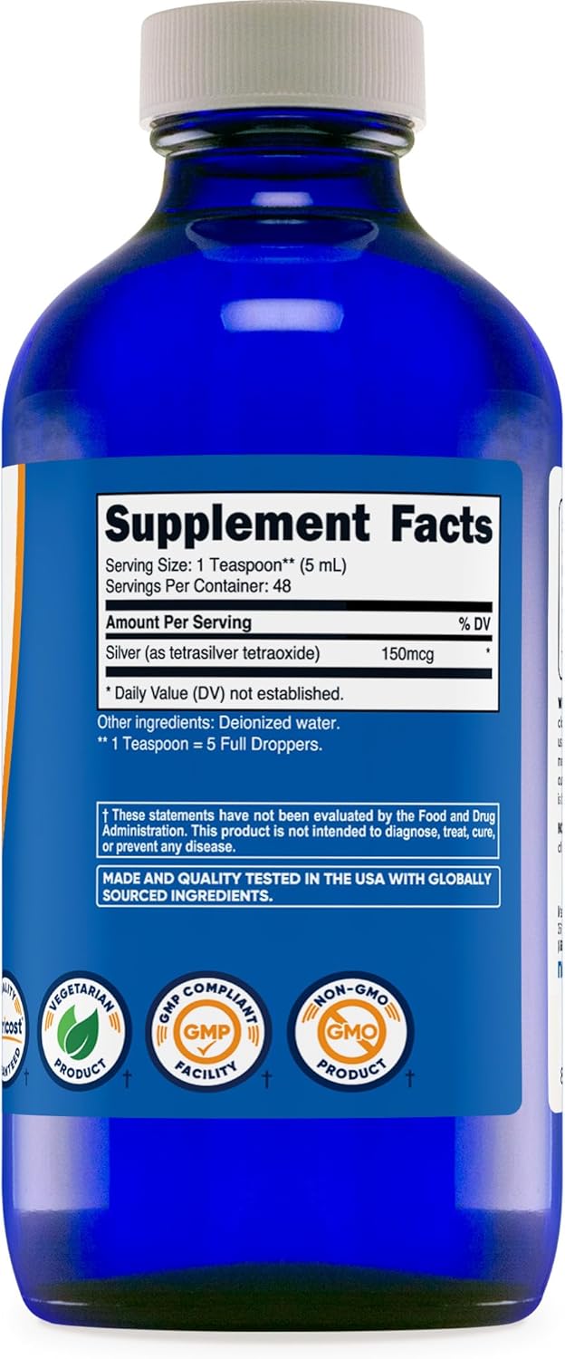 Nutricost Colloidal Silver 8oz - Cobalt Blue Glass Bottles, Bio-Active Colloidal Silver