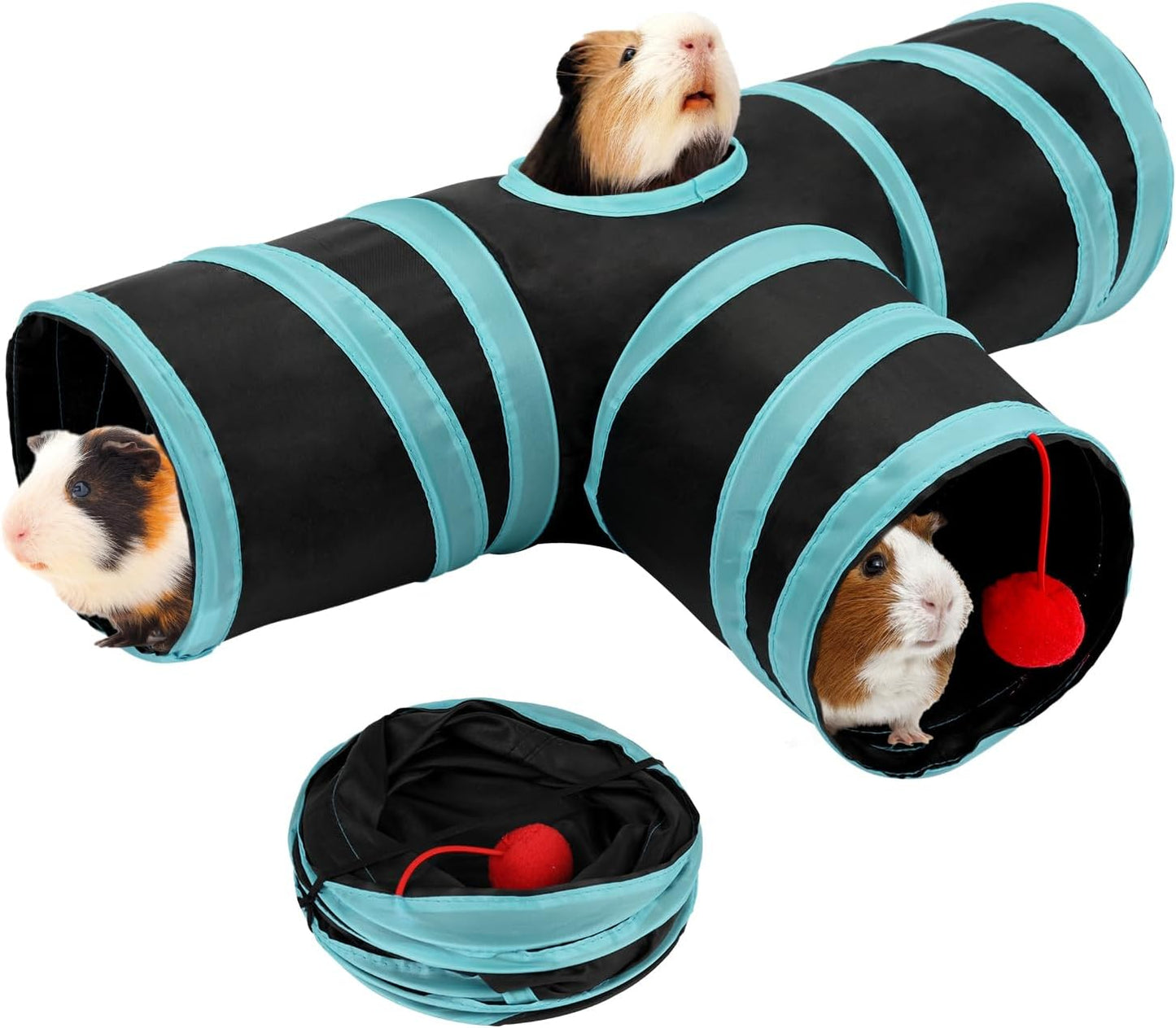 Rypet Guinea Pig Tunnel, 3 Way Collapsible Rabbit Tunnel, Small Pet Tunnels and Tubes with Interactive Ball for Rabbit Ferret Hamster Chinchilla Hedgehog Hiding and Resting