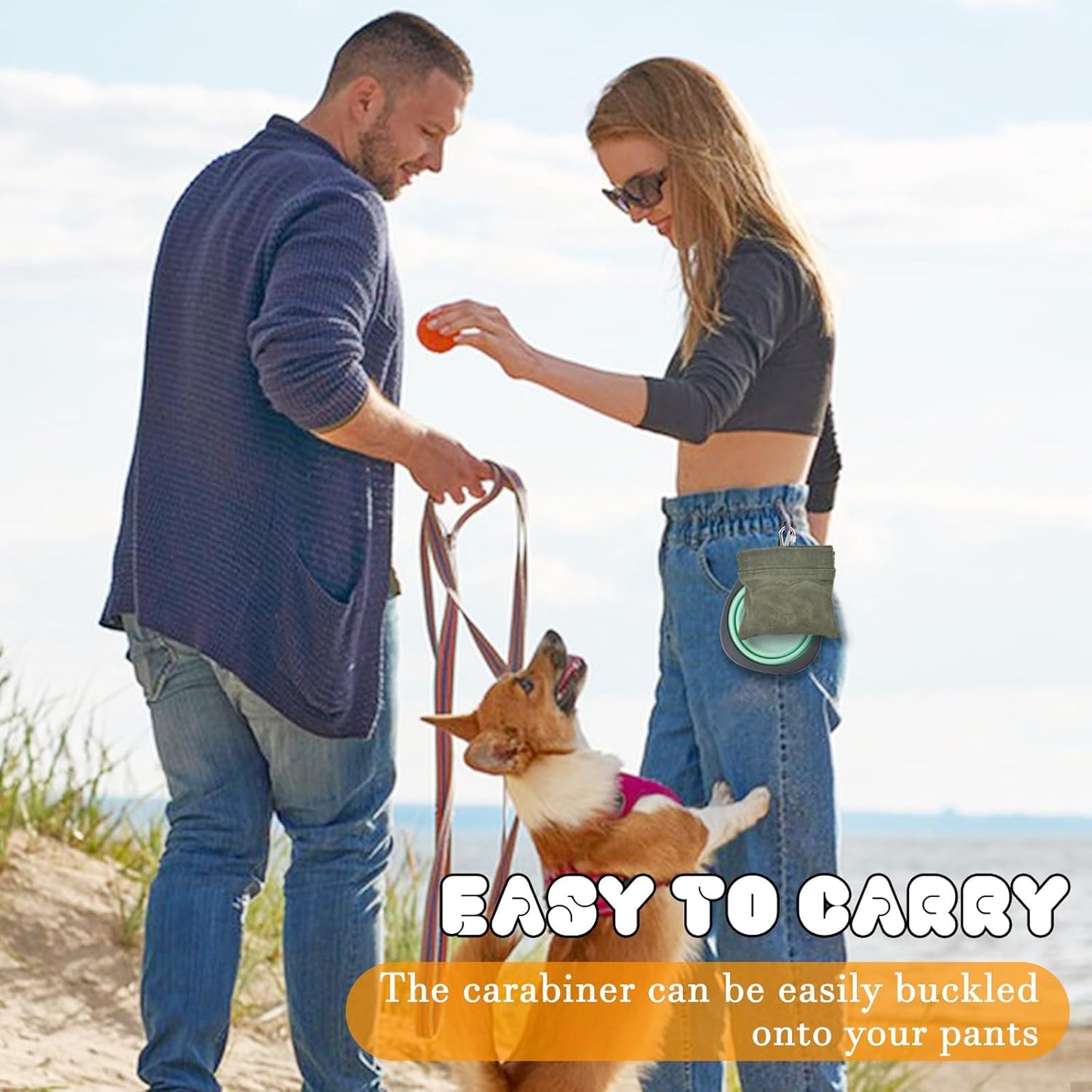 CONLI Dog Treat Pouch Set Portable Dog Training Treat Pouch with Folding Bowl and Training Clicker, Auto Closing Pet Snack Reward Pocket Treat Pouches for Pet Training Walking