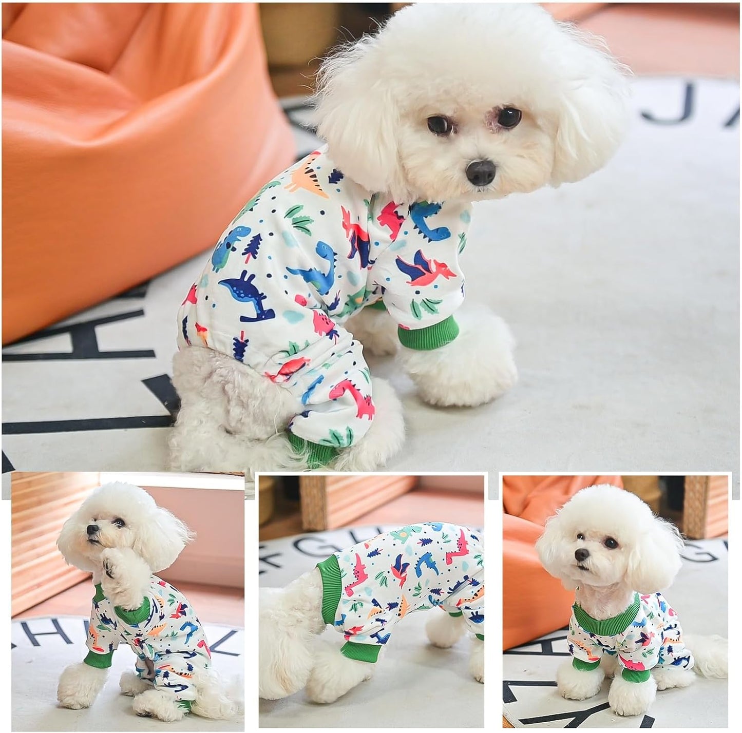 BEAUTYZOO Dog Pajamas Large Sized Dog, Summer Doggie Pajamas for Boy Girl, Soft Strechy Cotton Puppy Pjs Jammies Onesies for Men Women, Pet Jumpsuit Body Suit Cat Apparel Clothes, Green Dinosaur L