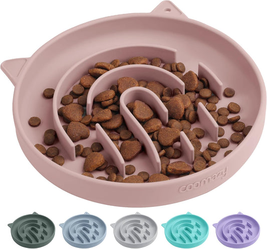 Coomazy Silicone Slow Feeder Dog Cat Bowls, Interactive Puzzle Toy for Pets Food Training, Keeps Dogs Cats Busy, Prevents Puppy Kitty Overeating (Dusty Pink, 1.4Cup)