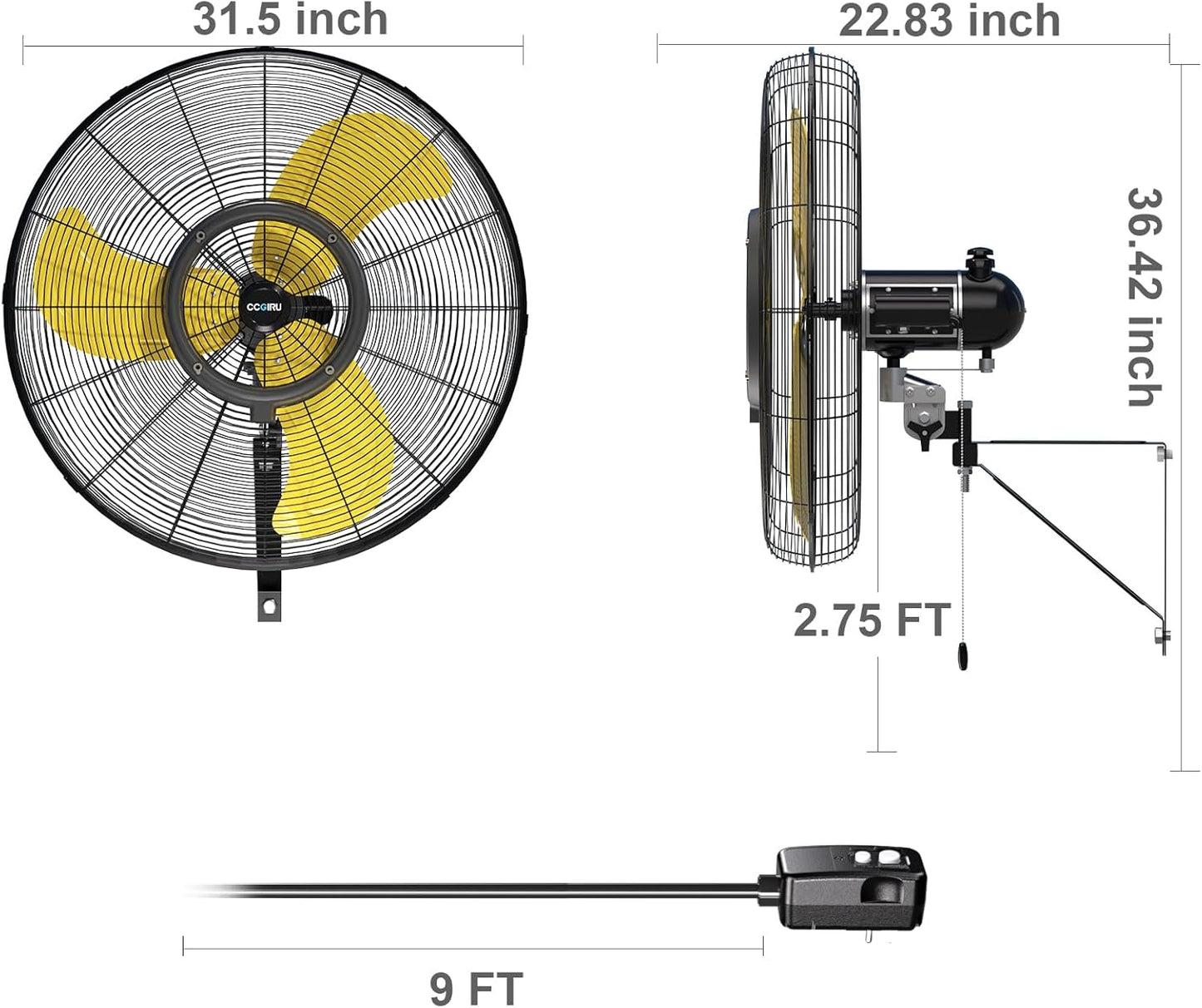 9600 CFM 30" Outdoor Wall Mount Misting Fans with 2 Pack, High Velocity 3-Speed Waterproof Professional Oscillating Wall Fan, Heavy Duty Industrial Fan for Commercial, Garage, Warehouse, UL Listed