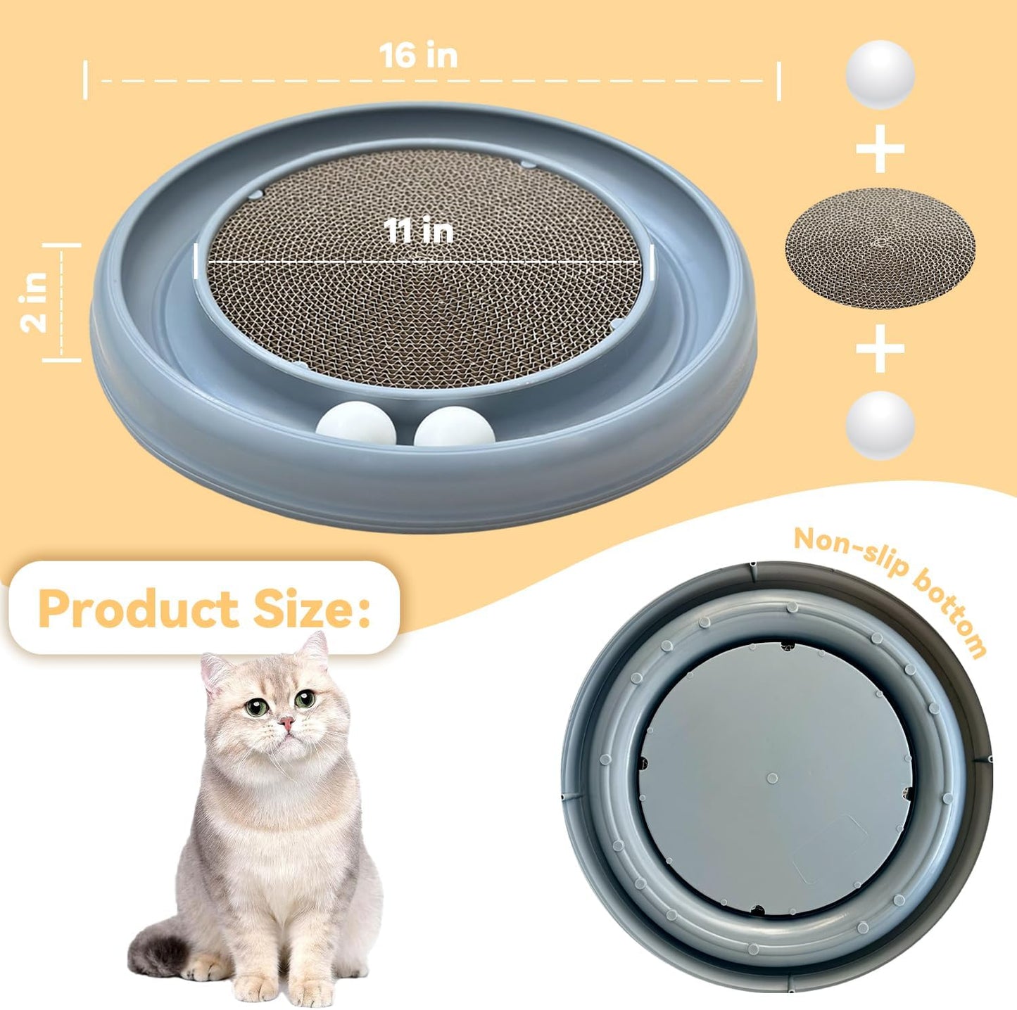 Interactive Cat Ball Track Toy for Indoor Cats, Cat Scratching Board & Exercise Set for Bored Indoor Adult and Kitten Mental & Physical Stimulation, with Spare Ball to Prevent Loss (Grey)