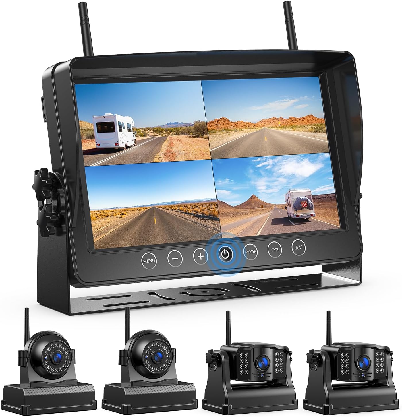 Fookoo HD 1080P 9" Magnetic Wireless Backup Camera,9" IPS Monitor, Rechargeable 2 Side View 2 Rear View Cameras, 1-Min Easy Install, Long Battery Life No Drilling IR Light for RV Truck Trailer DCX904