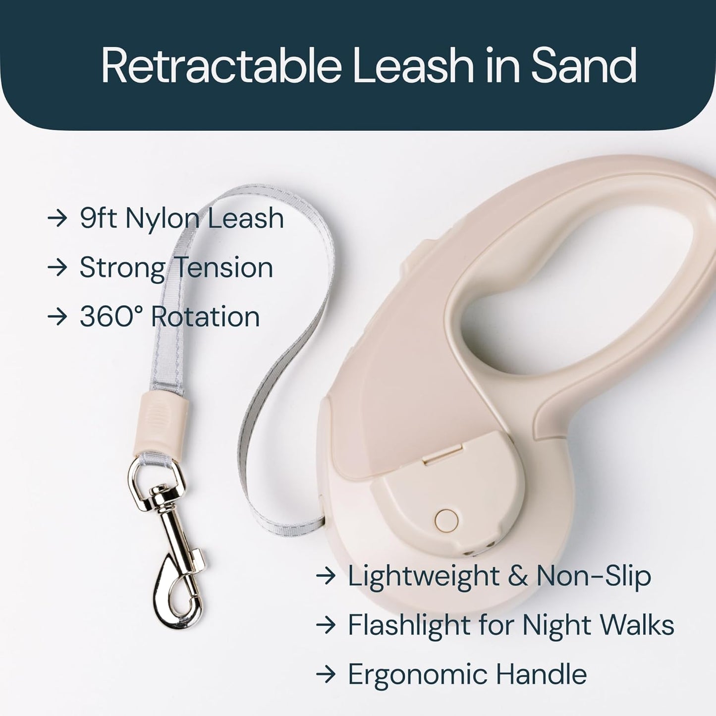 MalsiPree Walking Set with Retractable Dog Leash, Poop Bag Holder, Leak Proof 12 Oz Dog Water Bottle, Flashlight & 20 Poop Bags - 9.8ft Leash Retractable for Small to Medium Pet (Sand & Teal, 12 Oz)