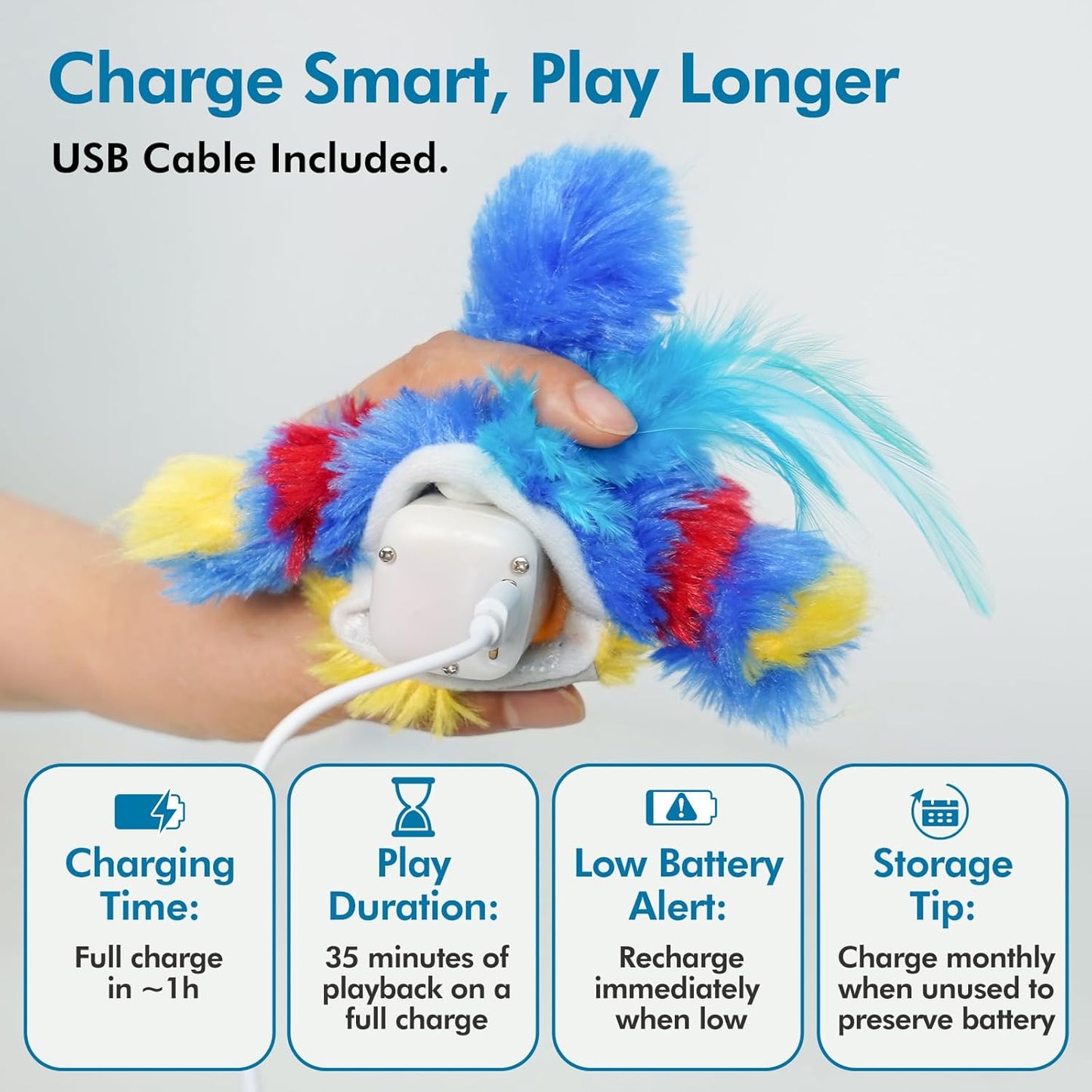 Vannon Cat Toys Flapping Bird(Cannot Fly), Rechargeable Touch Activated Kitten Toy Interactive Cat Exercise Toys with Catnip and Feather for Indoor Cat - Bule