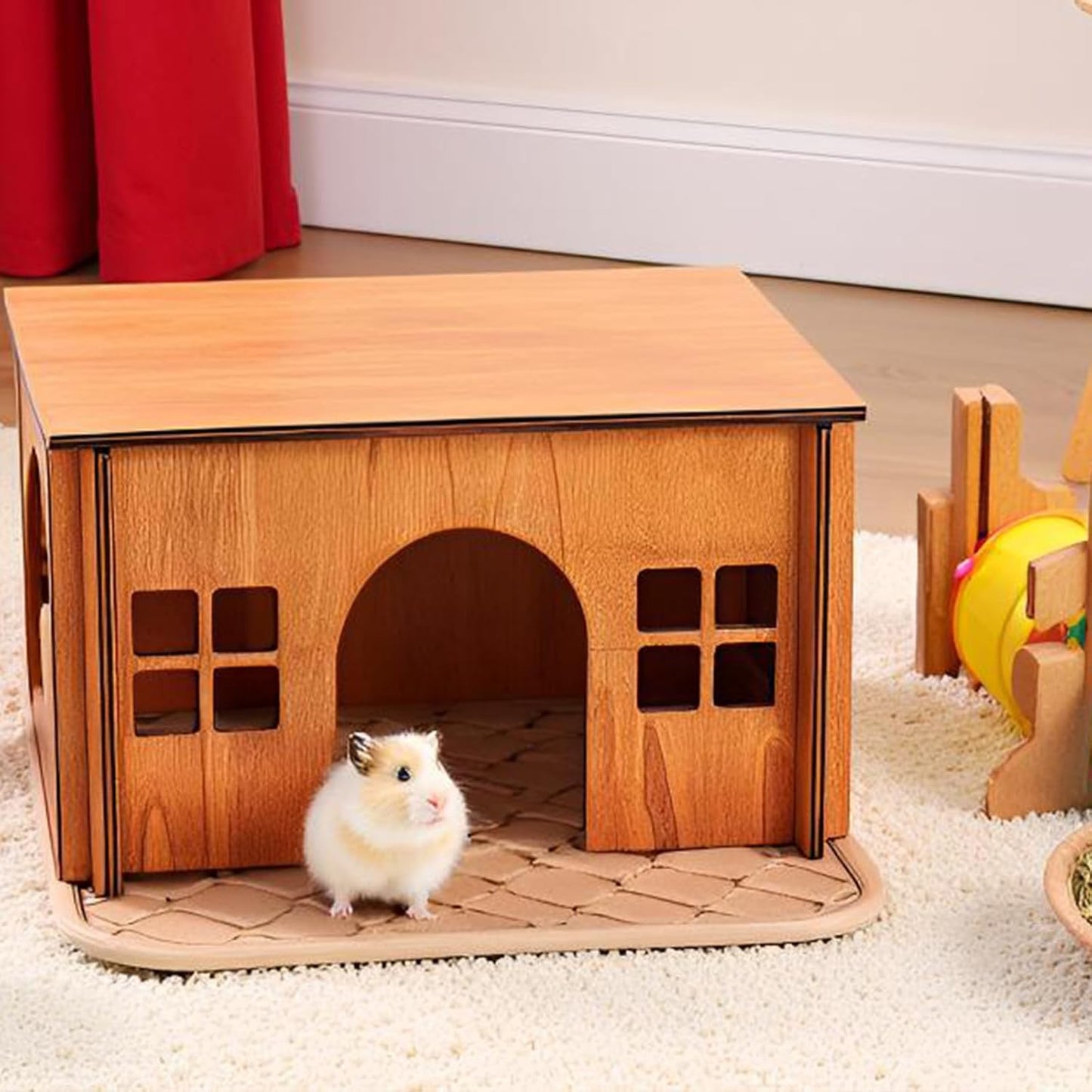 Guinea Pig Houses and Hideouts, Hamster House Hideout, Wooden Small Animal House with Windows, Large Guinea Pig Hideout Castle for Hamsters Small Bunny Chinchillas Playing Hiding