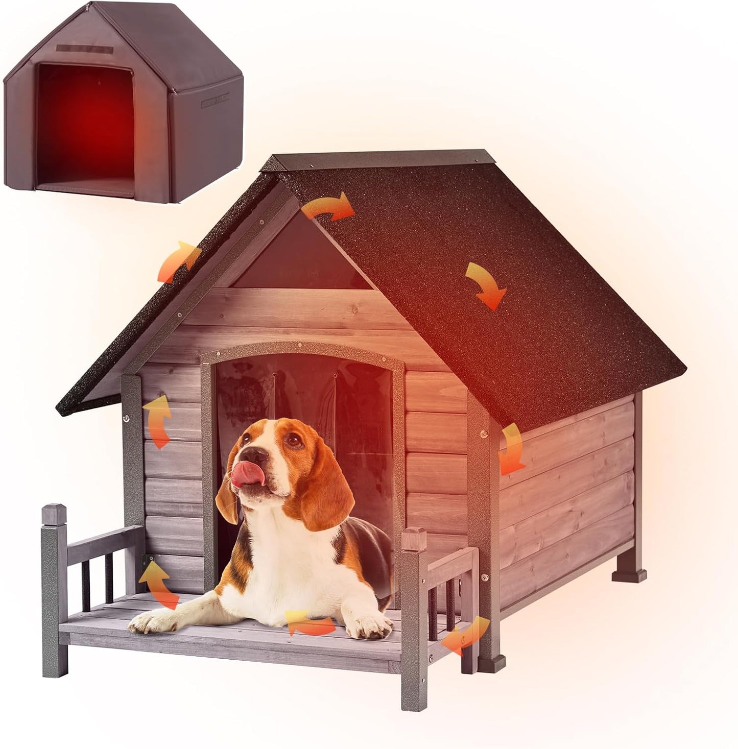 Dog House Outdoor Insulated for Winter, Puppy Kennel with Anti-Chewing Iron Frame, Weatherproof Dog Crate with Insulated Liner for Small Medium Large Dogs (Grey, 45" x 32.9" x 32.6")