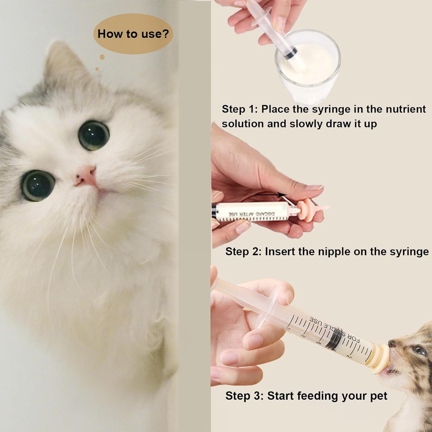 Pet Feeder Syringe, Newborn Animal Feeder Syringe Pet Feeding Nursing Syringe Silicone Feeding Pacifier,Pet Feeding Nipple for Kitten and Puppy (1ml+3ml+5ml Feeder & 5 Small Nipples)