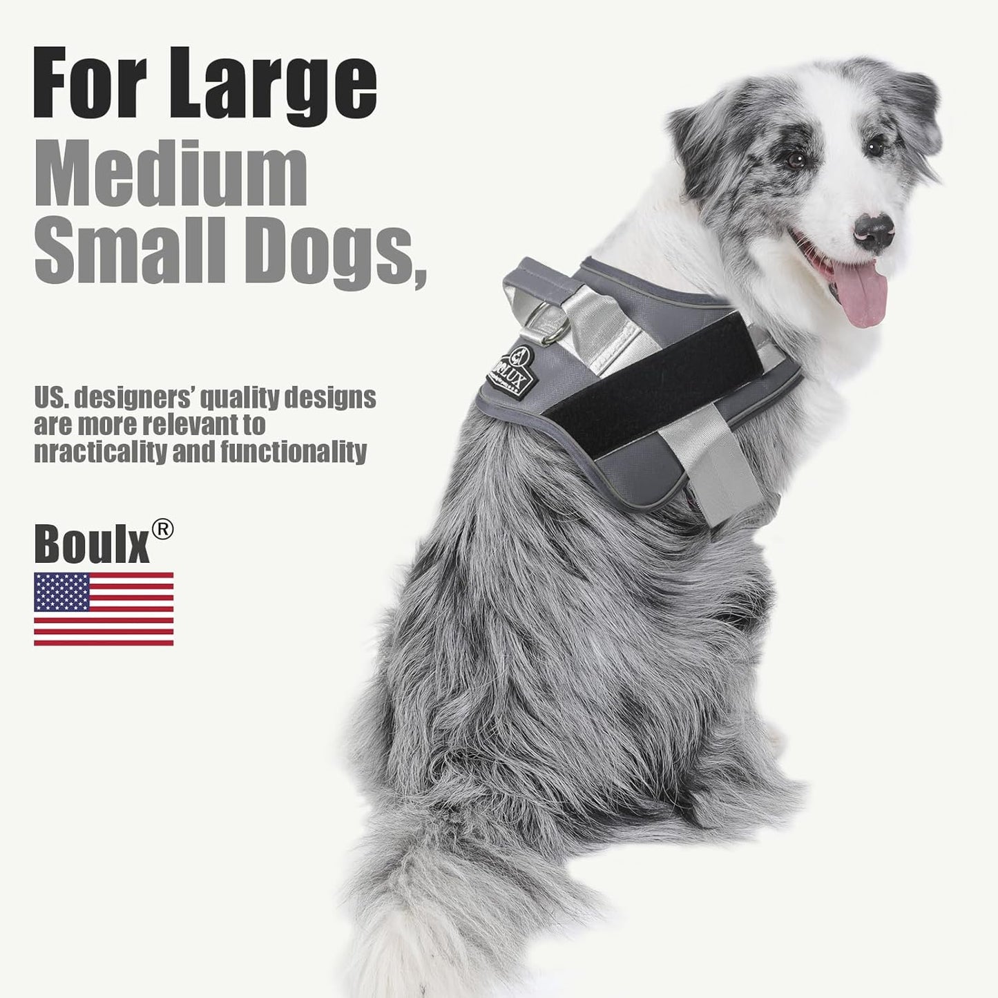 Bolux Dog Harness, No-Pull Reflective Dog Vest, Breathable Adjustable Pet Harness with Handle for Outdoor Walking - No More Pulling, Tugging or Choking