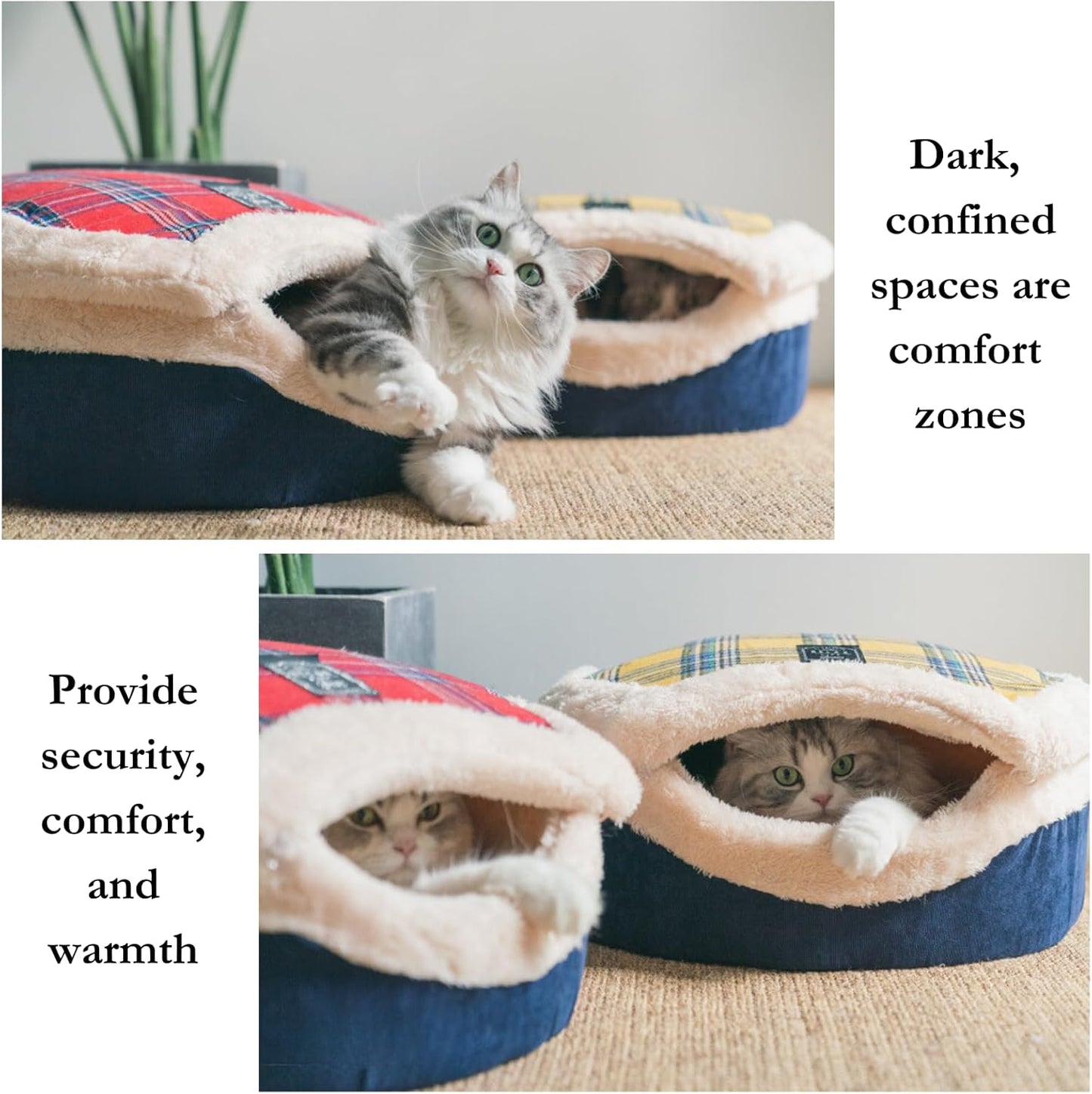 Cat Cave Bed – Plush, Warm & Calming Hideaway with Detachable Lid & Mat, Covered House for Indoor Kitten & Kitty (Brown)