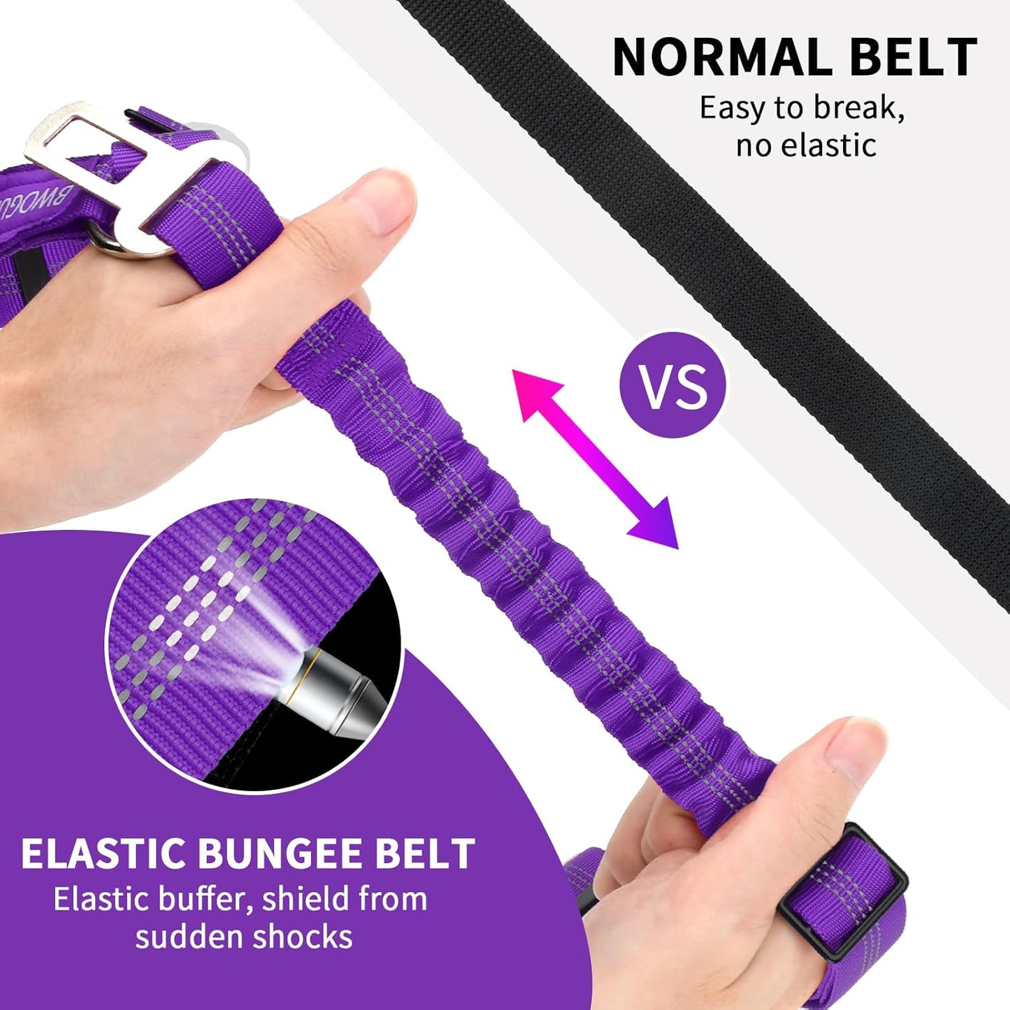 BWOGUE Pet Dog Cat Seat Belt Reflective Car Dog Headrest Restraint Leash Elastic Buffer Bungee Adjustable Tangle-Free Safety Leads Vehicle Seatbelt Harness for Small, Medium and Large Dogs (1 Pack)