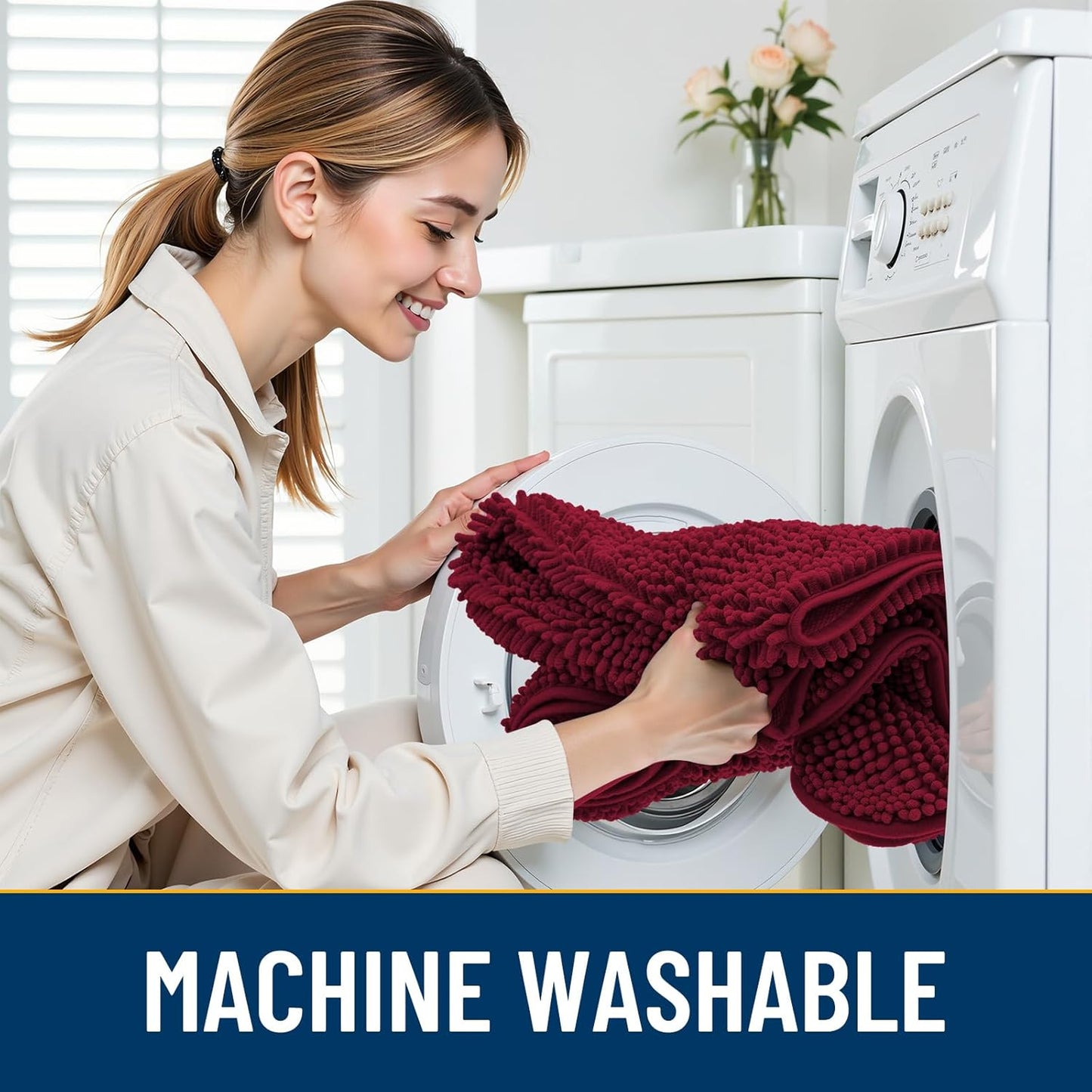 Smiry Dog Door Mat for Muddy Paws 59x24, Absorbs Moisture and Dirt Doormat, Non-Slip Washable Quick Dry Chenille Front Door Mat Indoor Entrance, Entryway Carpet for Inside Floor, Burgundy