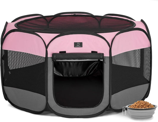A4Pet Puppy Playpen Indoor, 39.5” Portable Pet Playpen with Bowl, Suitable for Puppies, Kittens, and Small Animals, Removable Zipper & Mesh Panel(16”W × 10”H)