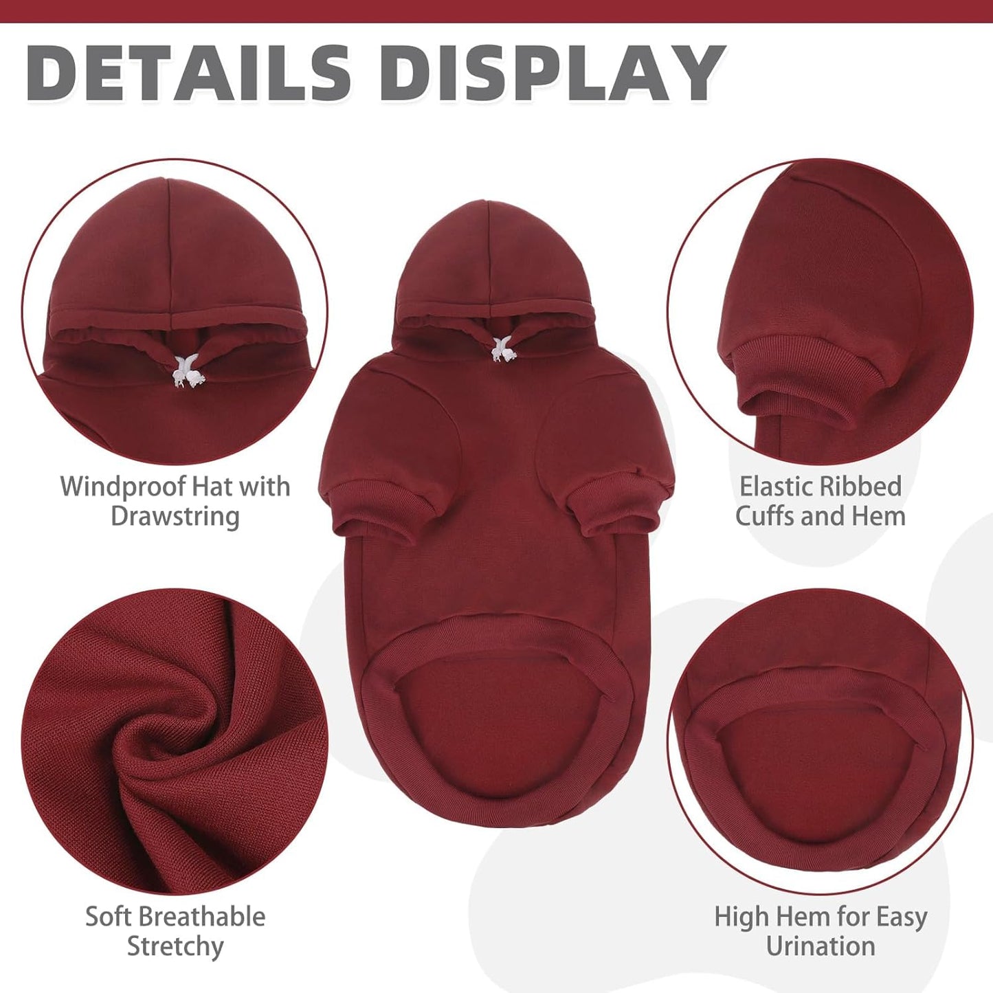 KOOLTAIL Basic Dog Hoodie - Soft and Warm Dog Hoodie Sweater with Leash Hole and Pocket, Dog Winter Coat, Cold Weather Clothes Sweatshirt for Small Medium Large Dogs Puppy Cat Boys Girls Deep Red L