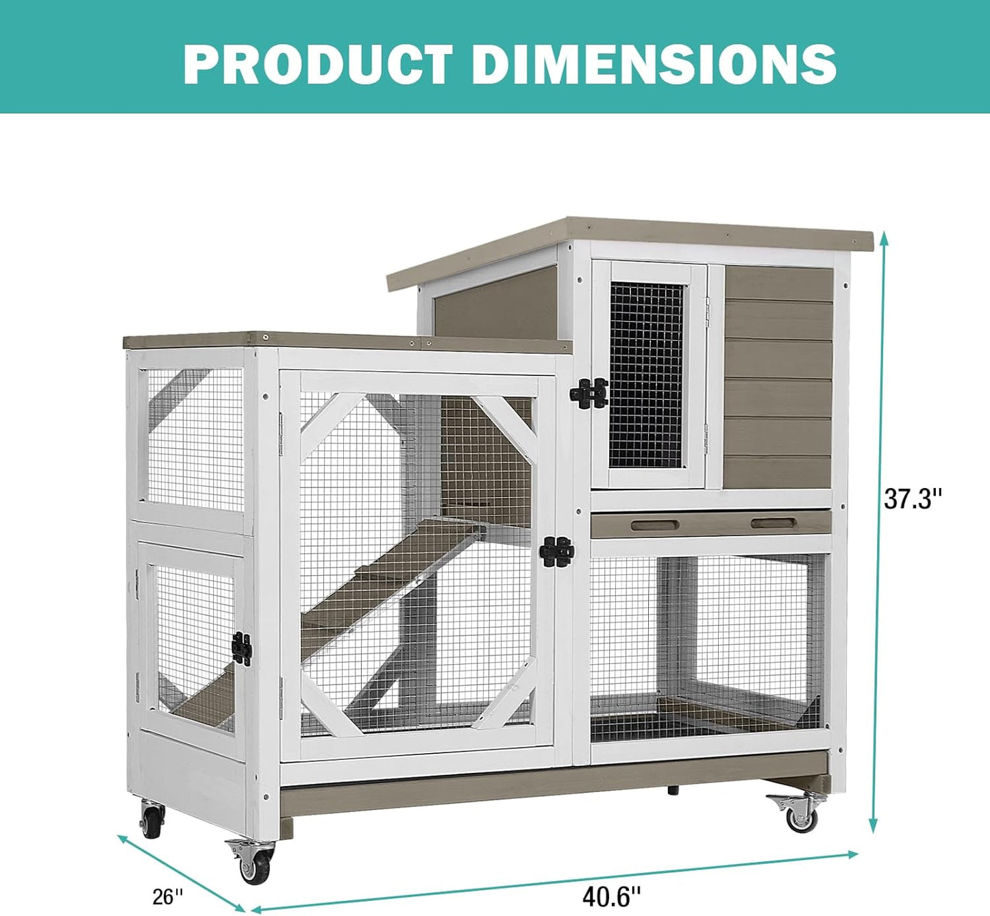 Rabbit Hutch Indoor for 2-4 Rabbits & Guinea Pigs，Bunny Cage with Slide-Out Plastic Trays，Wooden Small Animal Cage for Rabbits, Bunnies, and Guinea Pigs (Light Brown)