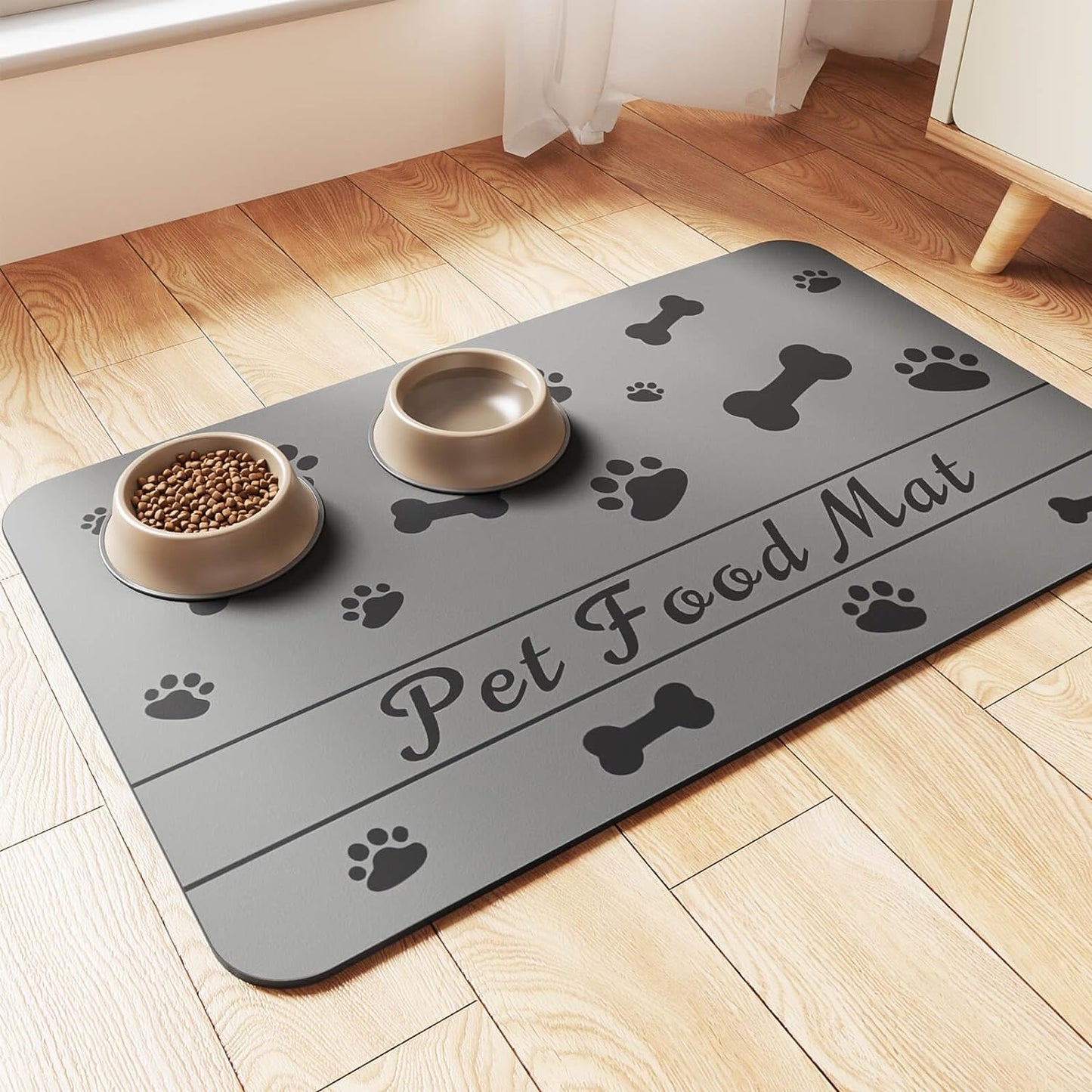 Pet Feeding Mat-Absorbent Pet Placemat for Food and Water Bowl, with Waterproof Rubber Backing, Quick Dry Water Dispenser Mat for Dog and Cat (16"x24", Dark Gray)
