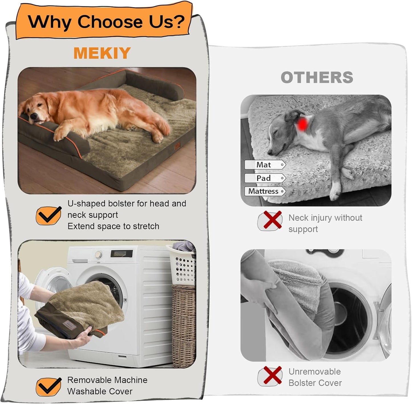 Large Dog Bed Orthopedic Washable: Extra Brown Large Big Dog Bed with Removable Bolster & Memory Foam Couch Sofa - Waterproof Washable with Cover