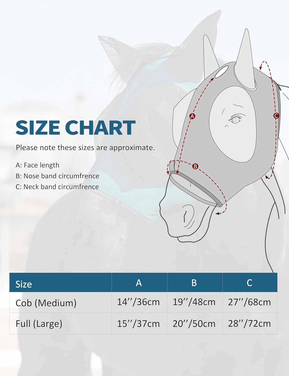 Harrison Howard Horse Fly Mask with Forelock Opening Stretch Breathable and Comfortable for Horses UV -Protection Peacock Blue M