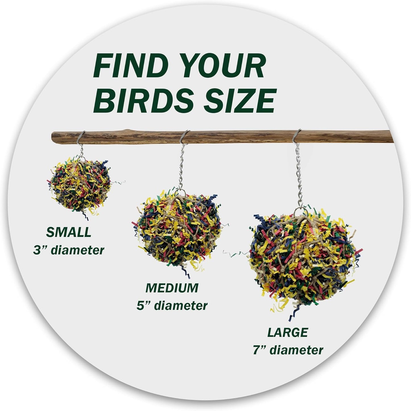 Super Shredder Ball - Bird Cage Accessories to Keep Your Bird Busy Foraging for Hidden Treasures - Non-Toxic, Easy to Install Bird Foraging Toys for Medium Sized Birds - 5 Inch