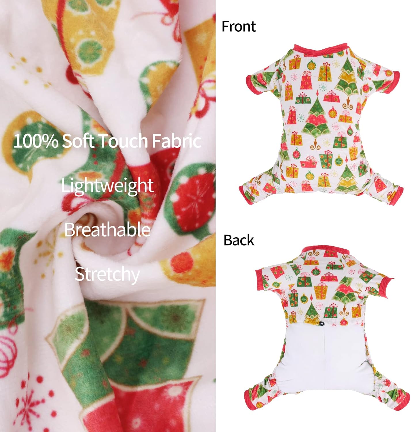 CuteBone Small Dogs Christmas Outfit Soft Puppy Onesies Pjs Dog Pajamas Pet Coat Cat Apparel Comfy Doggie Jumpsuit Bodysuit for All Seasons P17XS