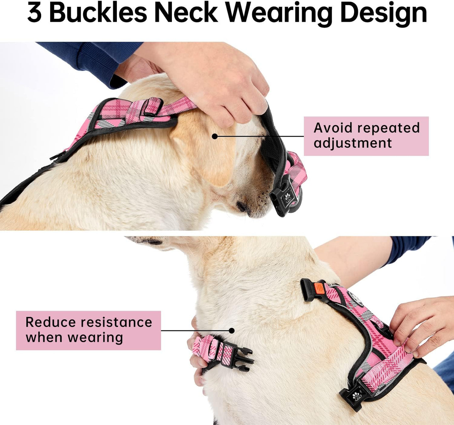 IVY&LANE No Pull Dog Harness with Leash Set, Reflective No Choke Pet Vest,Adjustable Oxford Dog Vest Harness with Easy Control Handle for Small Dogs (Checkered Pink,S)