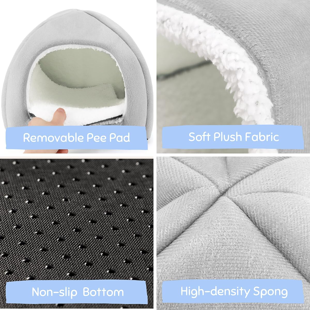 Guinea Pig Hideout and Tunnel Set, Soft Plush Bed & Play Tunnel for Guinea Pigs, Rabbits, Ferrets, Small Animals - Washable Accessories for Resting, Hiding, Exercising