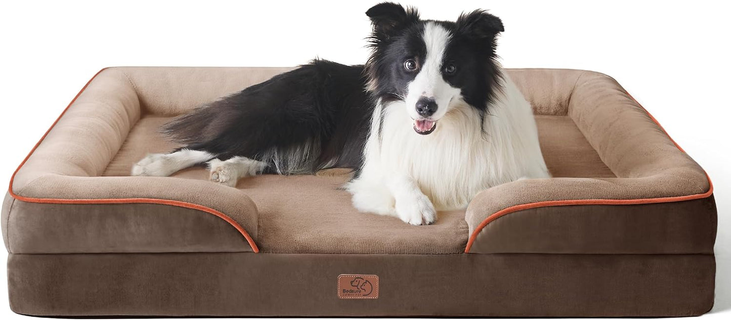 Bedsure Orthopedic Dog Beds Large Sized Dog - Washable Large Dog Cat Bed Waterproof, Comfort Dogs Couch Sofa with Washable Removable Cover, Pet Bed with Nonskid Bottom, Brown, 35"