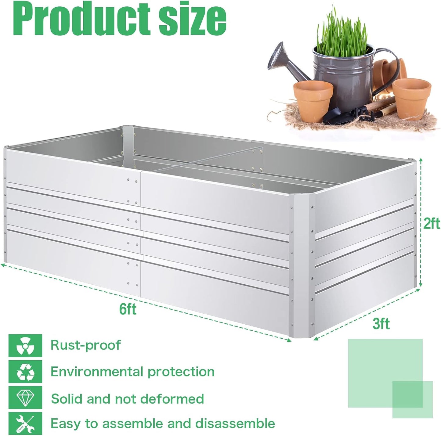 SnugNiture Galvanized Raised Garden Bed 6x3x2FT Outdoor Large Metal Planter Box Steel Kit for Planting Vegetables, Flowers