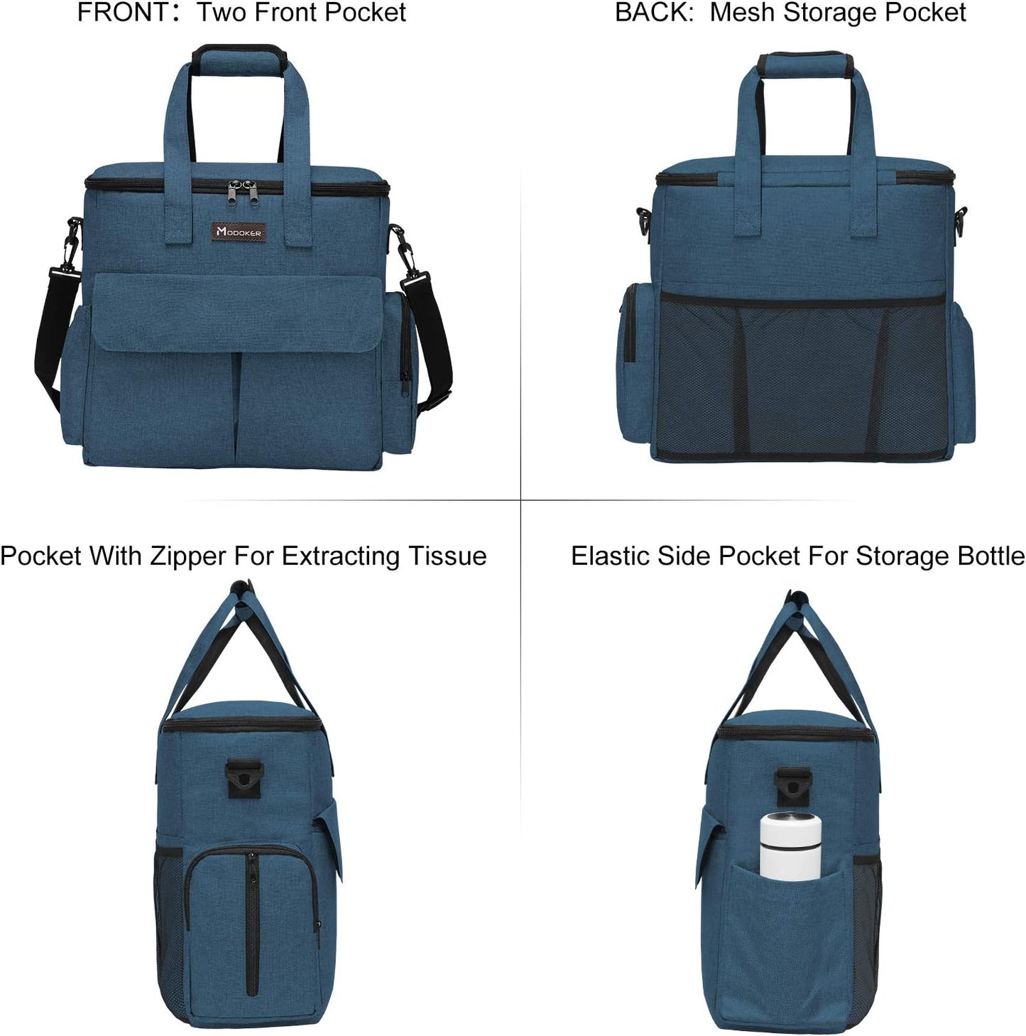 Modoker Dog Travel Bag, Weekend Pet Travel Set for Dog and Cat, Airline Approved Tote Organizer with Multi-Function Pockets, 2 Food Storage Containers, 2 Collapsible Bowls, 1 Feeding Mat (Blue)