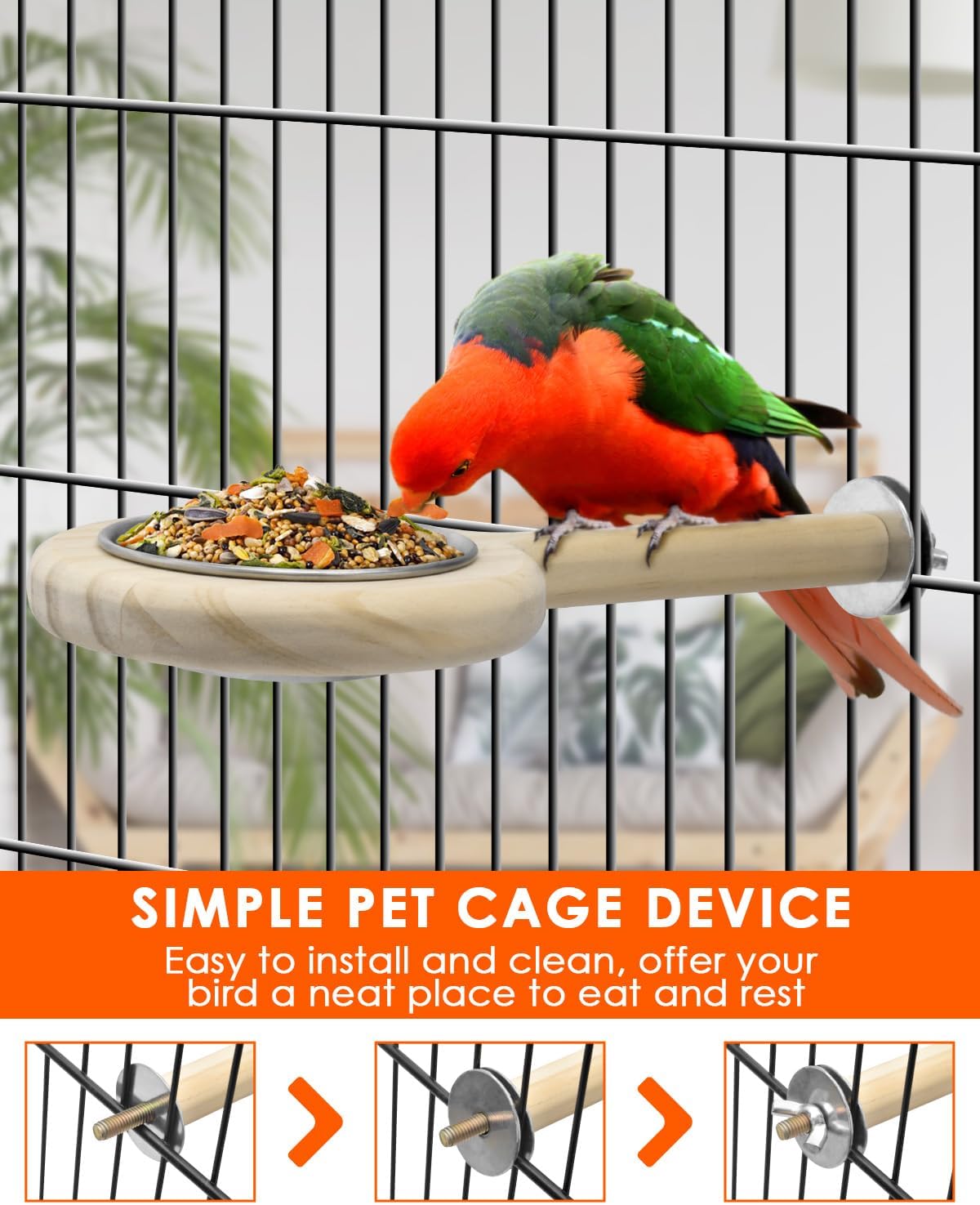 KATUMO Bird Perch Feeding Cup Birds Platform Parrot Wood Perch Stand Toy Cage Accessory for Parakeet Lovebird Cockatiel Conure Budgie Small Parrots (L Perch (Pack of 2))