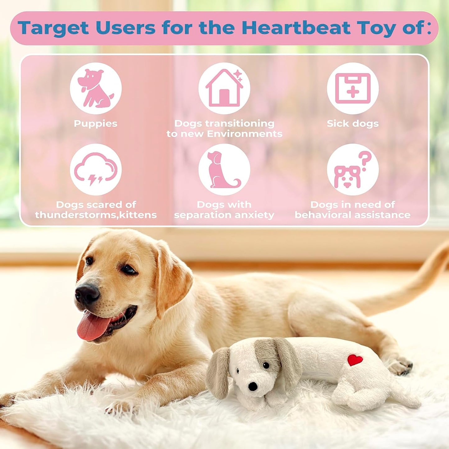 Heartbeat Puppy Toy for Dogs, Heartbeat Stuffed Animal for Anxiety Relief Calming Aid, Heartbeat Stuffed Toy for Behavioral Aid Crate Kennel Training, Puppy Essentials White