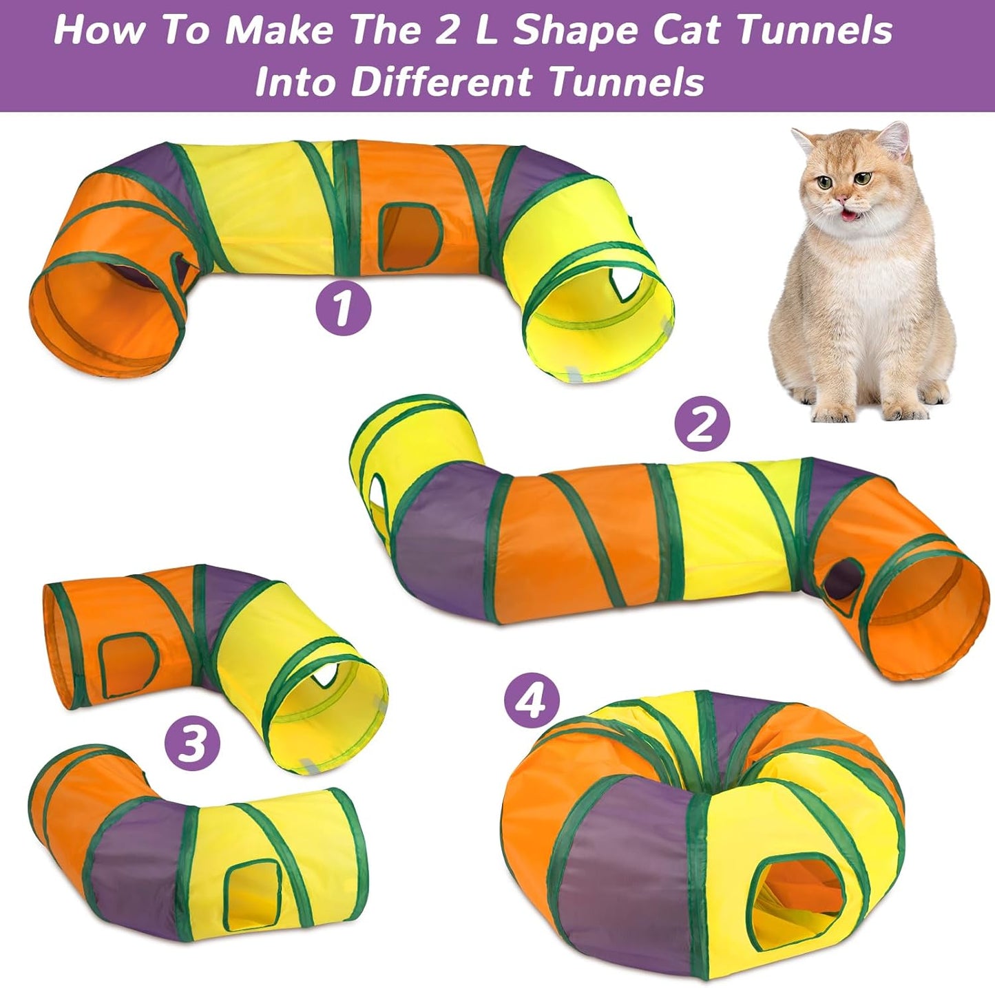 Retro Shaw Cat Toys Kitten Toys, Interactive Cat Tunnels Toy for Indoor Cats Kitty, Kitten Tube Tent Feather Wand Teaser Bell Fuzzy Ball Springs Mouse (33 Pcs Large Cat Tunnel Toys Set)