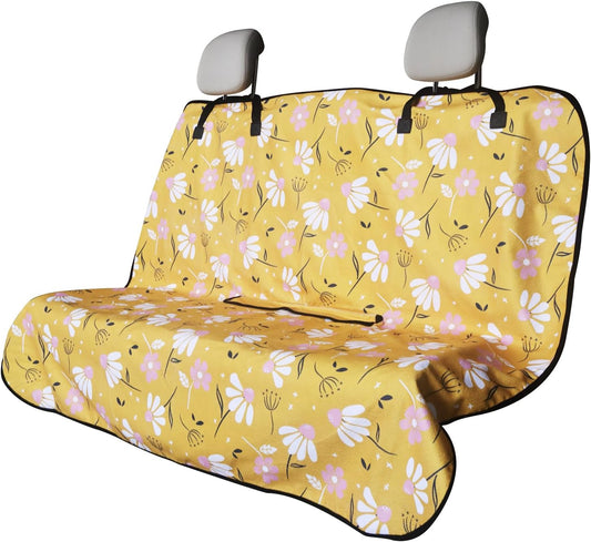 Back Seat Cover for Car Trucks Van SUV,Waterproof Rear Bench Towel Seat Covers for Dogs and Kids,Automotive Backseat Protector (Chamomile and Yellow)