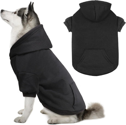 Dog Hoodie Dog Sweaters for Large Dogs Dog Sweater Solid Soft Brushed Fleece Dog Clothes Dog Hoodie Sweatshirt with Pocket(Black-XXL)