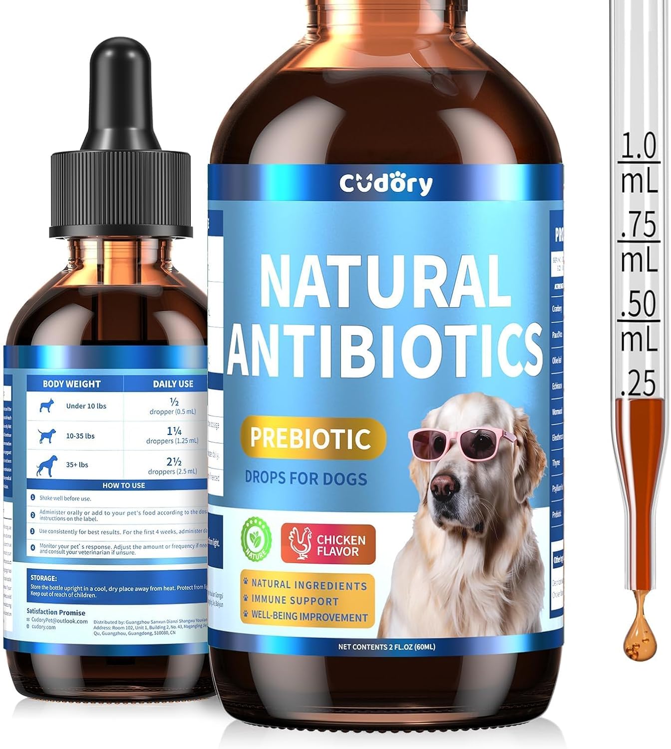 Natural Antibiotics for Dogs, Herbal Dog Antibiotics Supplement with Prebiotics for Dog Allergy Itch Relief Cough Immune Support Dog UTI Comfort for All Breeds and Ages-Chicken Flavor | 2 fl oz