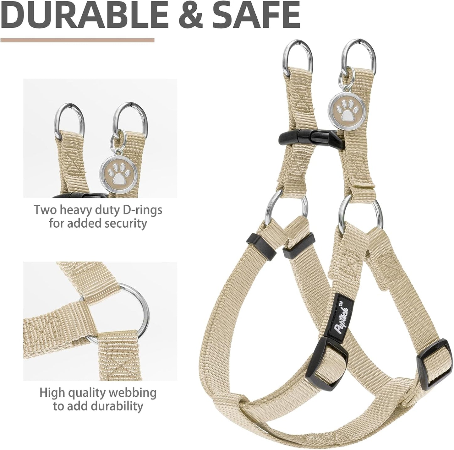 PUPTECK No Pull Dog Harness Soft Adjustable Basic Nylon Step in Puppy Vest Outdoor Walking with ID Tag and A-ir Tag Case, Cream, XS