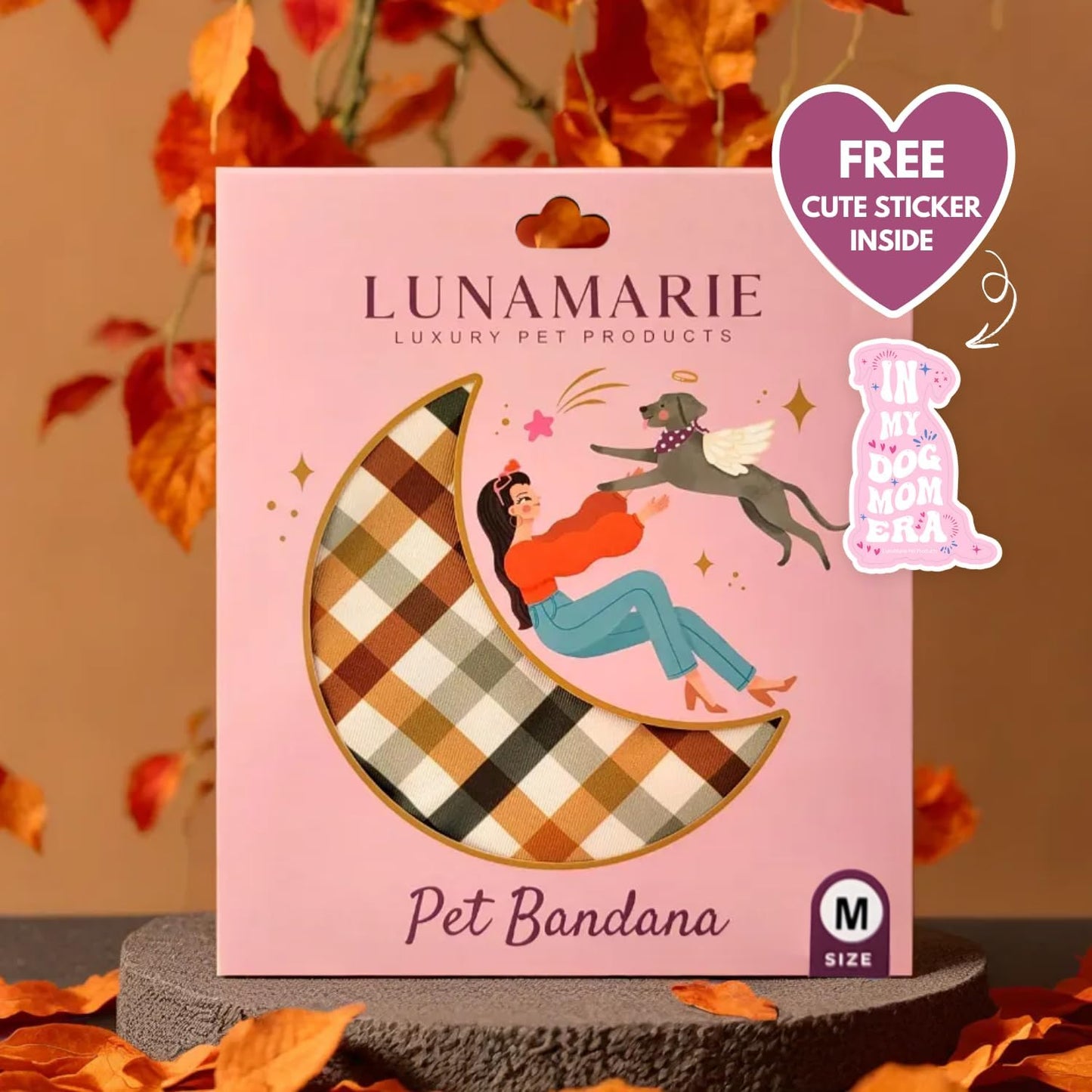 LunaMarie - Luxury Pet Birthday Bandanas -Premium & Silky Poly Fabric | 100% Handmade | Custom Shape Dual Layered (Autumn, Large)