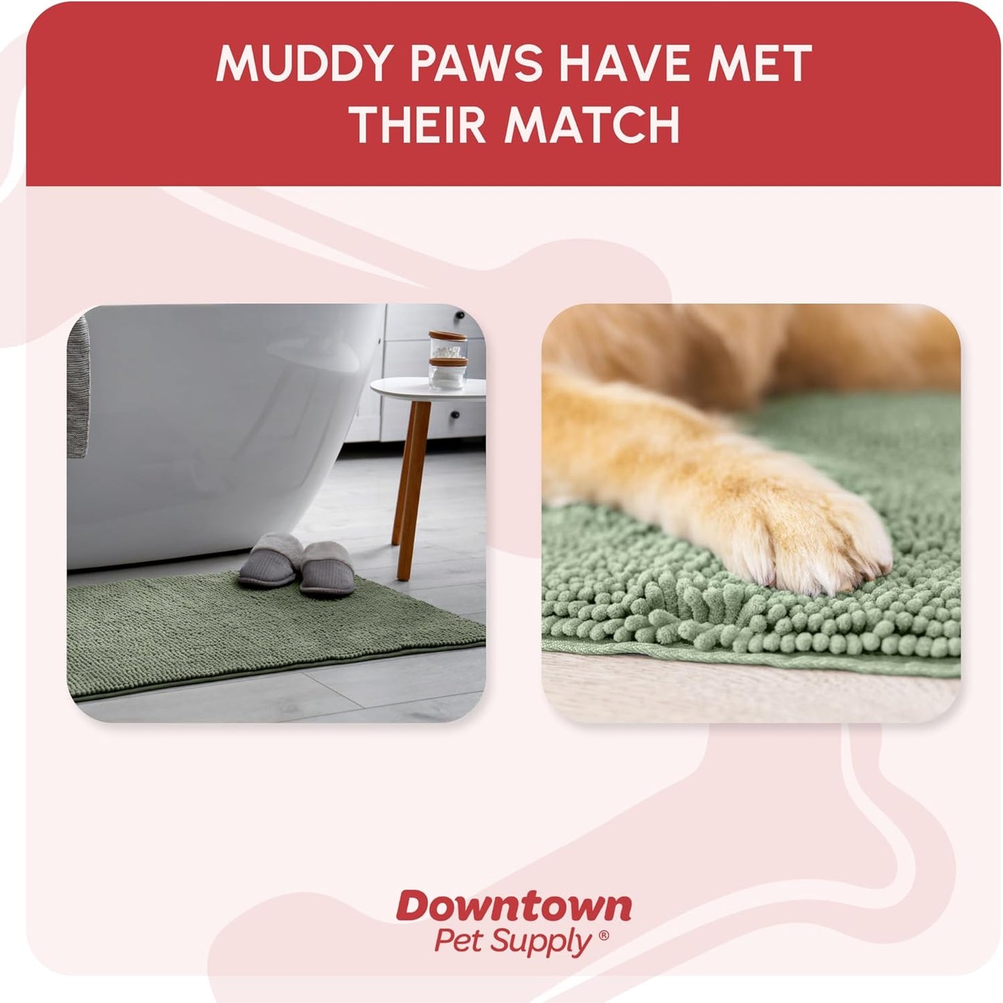 My Doggy Place Microfiber Dog Mat for Muddy Paws, 36" x 26" Sage - Absorbent and Quick-Drying Dog Paw Cleaning Mat, Washer and Dryer Safe - Non-Slip Rubber Backed Dog Floor Mat, Large