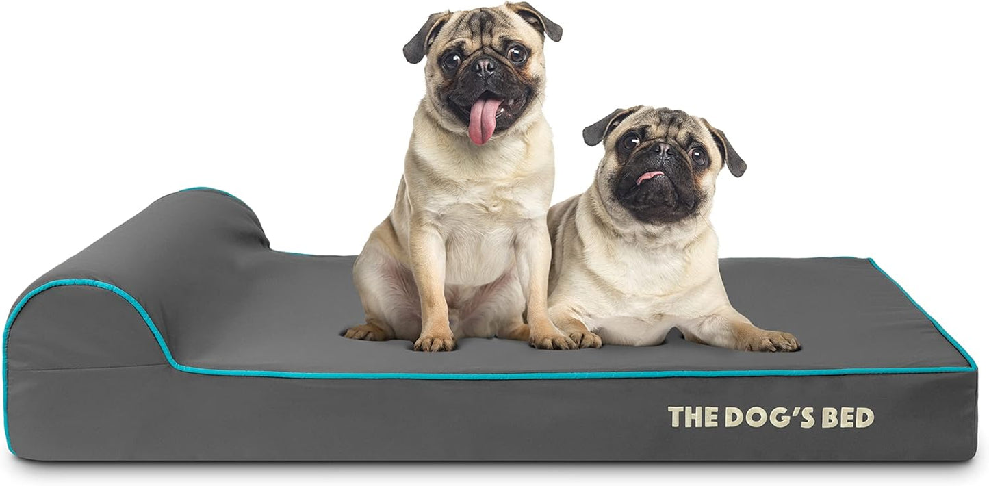 The Dog’s Bed Orthopedic Headrest Dog Bed Large Grey with Blue Trim, Memory Foam, Pain Relief for Arthritis, Hip & Elbow Dysplasia, Post Surgery, Veterinary Approved, Waterproof Washable Cover