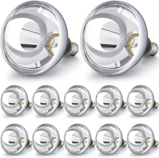 VIHOSE 12 Pack 250 Watt Heat Lamp 120v R40 Heat Lamp Bulbs Glass Incandescent Light Bulbs Incandescent Heating Lightbulbs for Reptiles Chicks Food Puppies Bathroom, Use E26 Base (Silver)