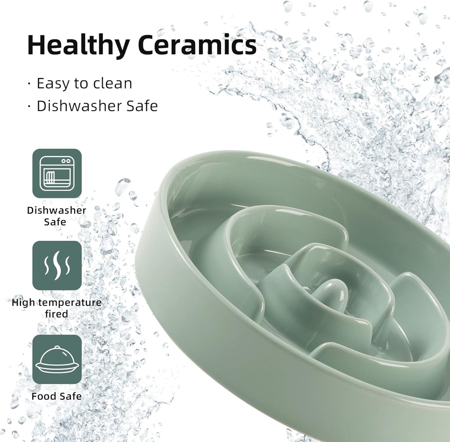 8.2inch Ceramic Slow Feeder Dog Bowl for Medium and Large Breed, Puzzle Dog Food Dish, Anti-Gulping, Pet Slow Feeder, Stop Bloat, Preventing Choking (Single Bowl-Light Green)