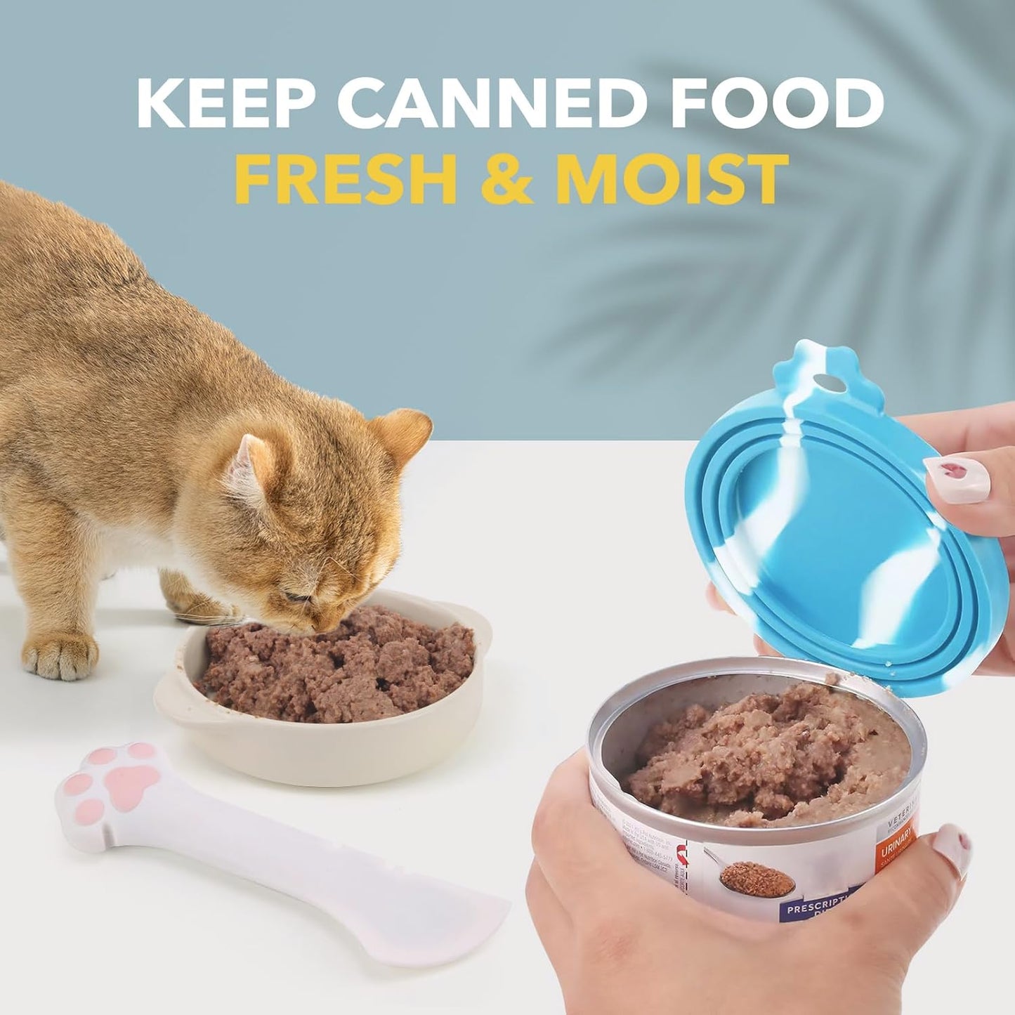 Comtim 5 PCS Pet Food Can Lids & Spoons Set - Silicone Dog Cat Food Can Covers Lids Top/Multi-Function Cat Food Spoon Spatula Can Opener for Wet Food/Long Handle Spoon Easy to Scoop Food