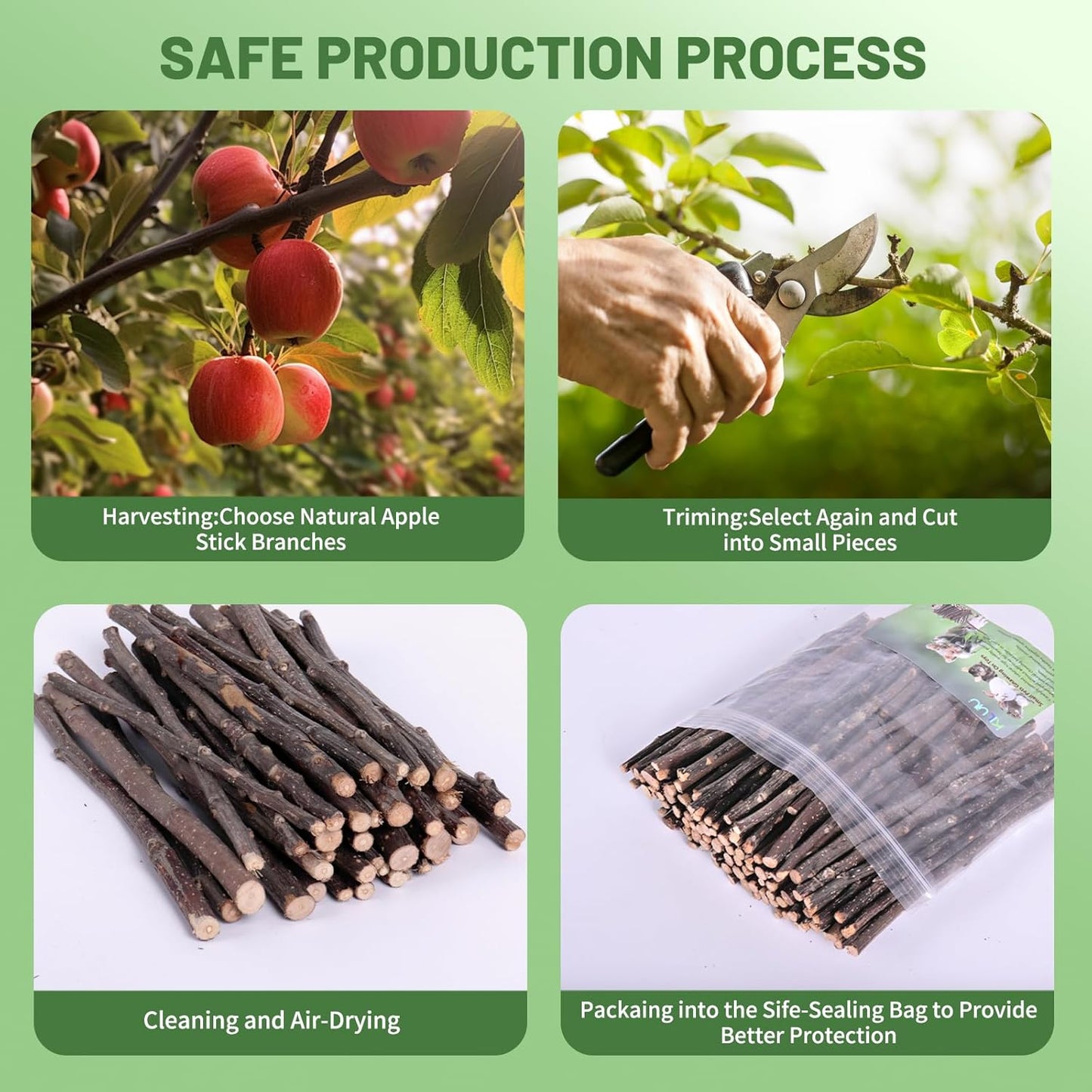 Natural Apple Wood Chew Sticks 300g (10.5oz) for Rabbits, Hamsters, Chinchillas, Guinea Pigs - Small Animal Dental Toys, Safe Untreated Teeth Grinding & Boredom Relief, Rodent Molar Health (300g)