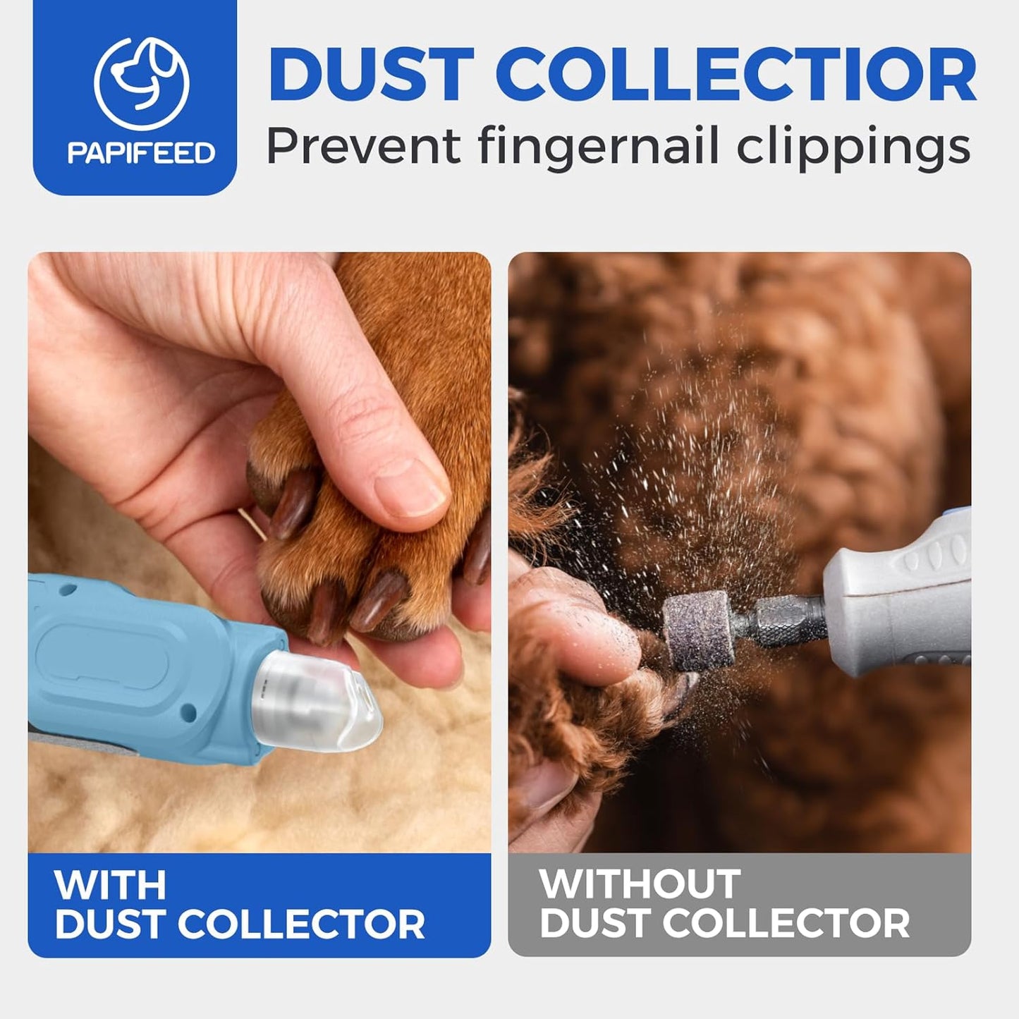 PAPIFEED High Torque Dog Nail Grinder Quiet - 6-Speed Adjustable Pet Nail Trimmer with 2 LED Lights & Dust-Proof Cover, Powerful Motor for Large/Medium/Small Dogs & Cats, Rechargeable - Dark Blue Kit